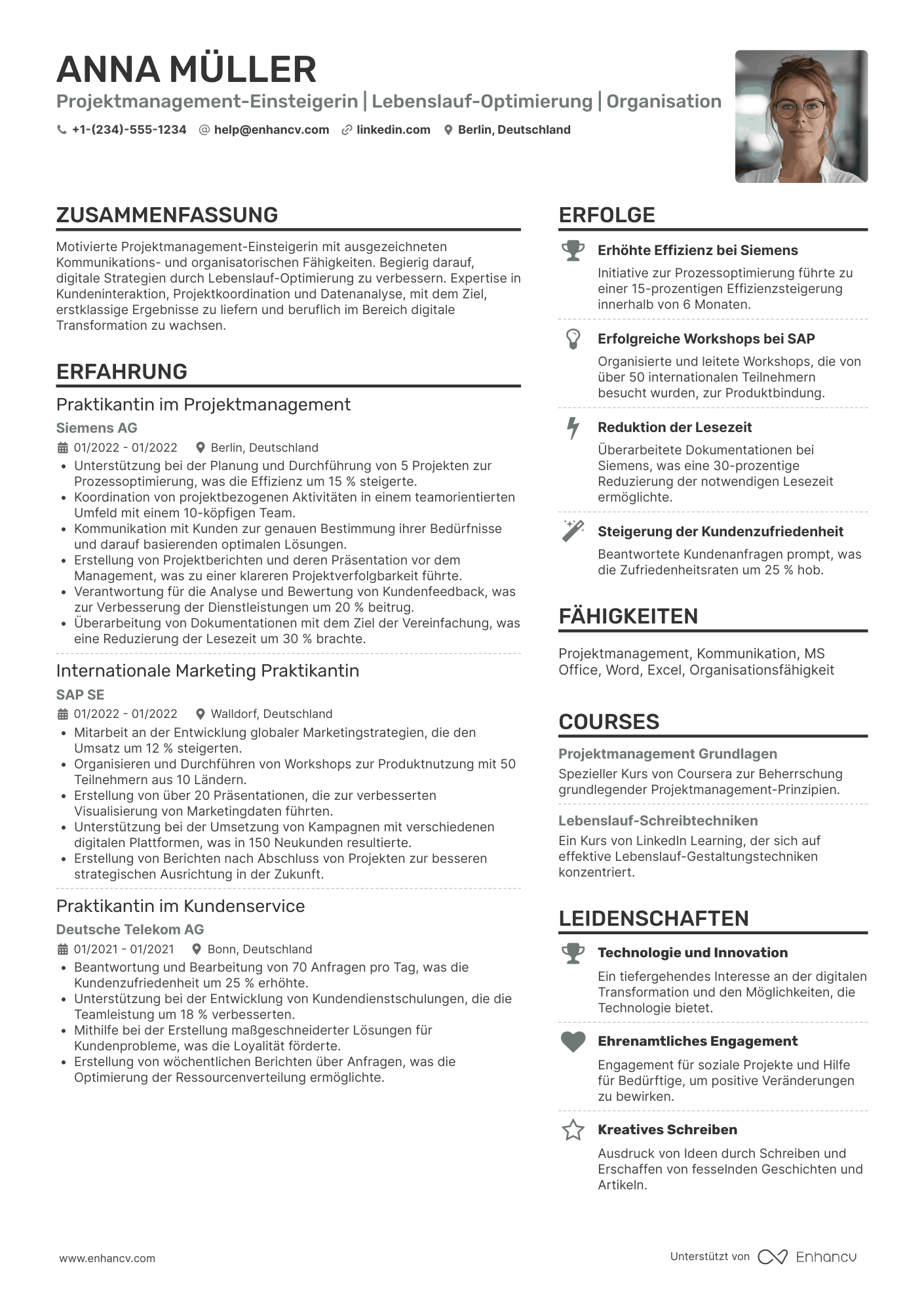 Lebenslauf Projektmanager Berufseinsteiger Resume Example