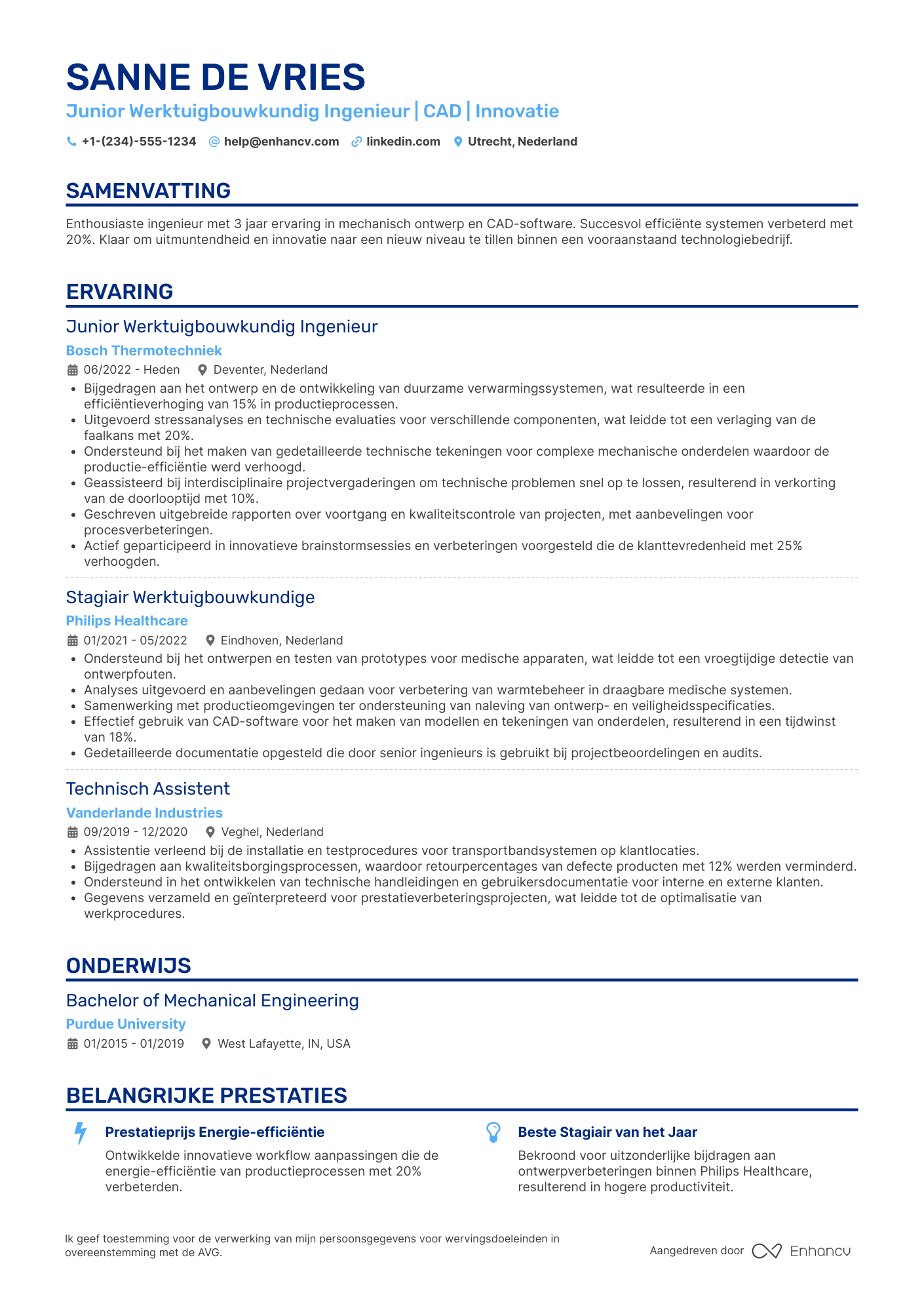 CV voor Junior Werktuigbouwkundig Ingenieur Resume Example