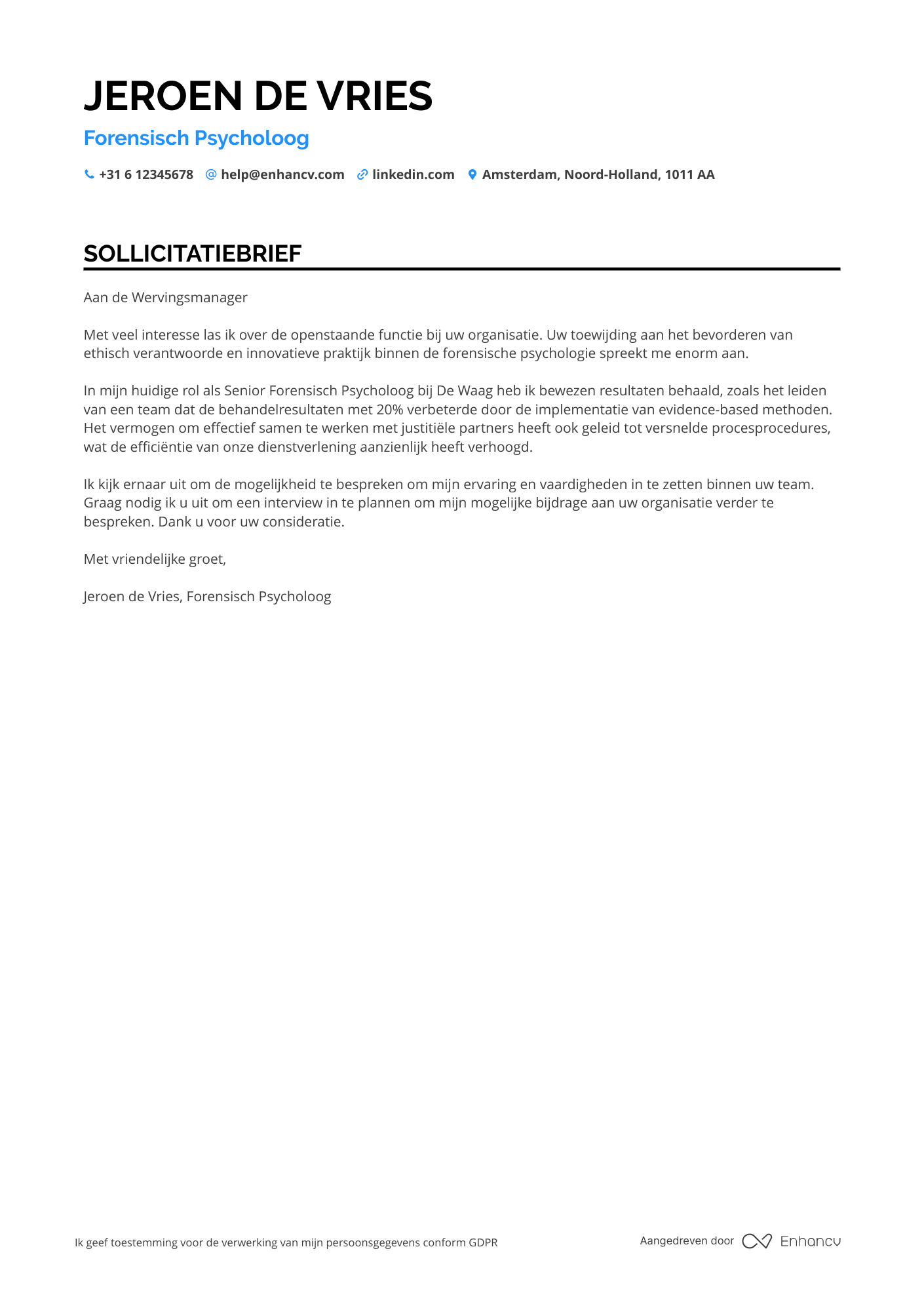 Sollicitatiebrief voor Forensisch Psycholoog Resume Example