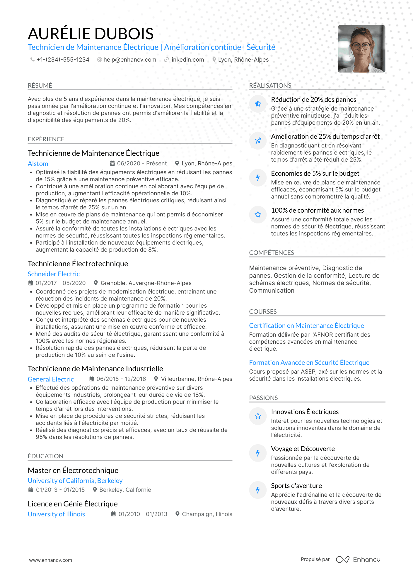 CV de technicien de maintenance électrique Resume Example