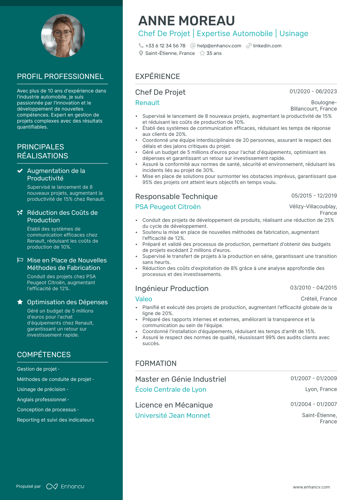 Ingénieur Chef de Projet Resume Example