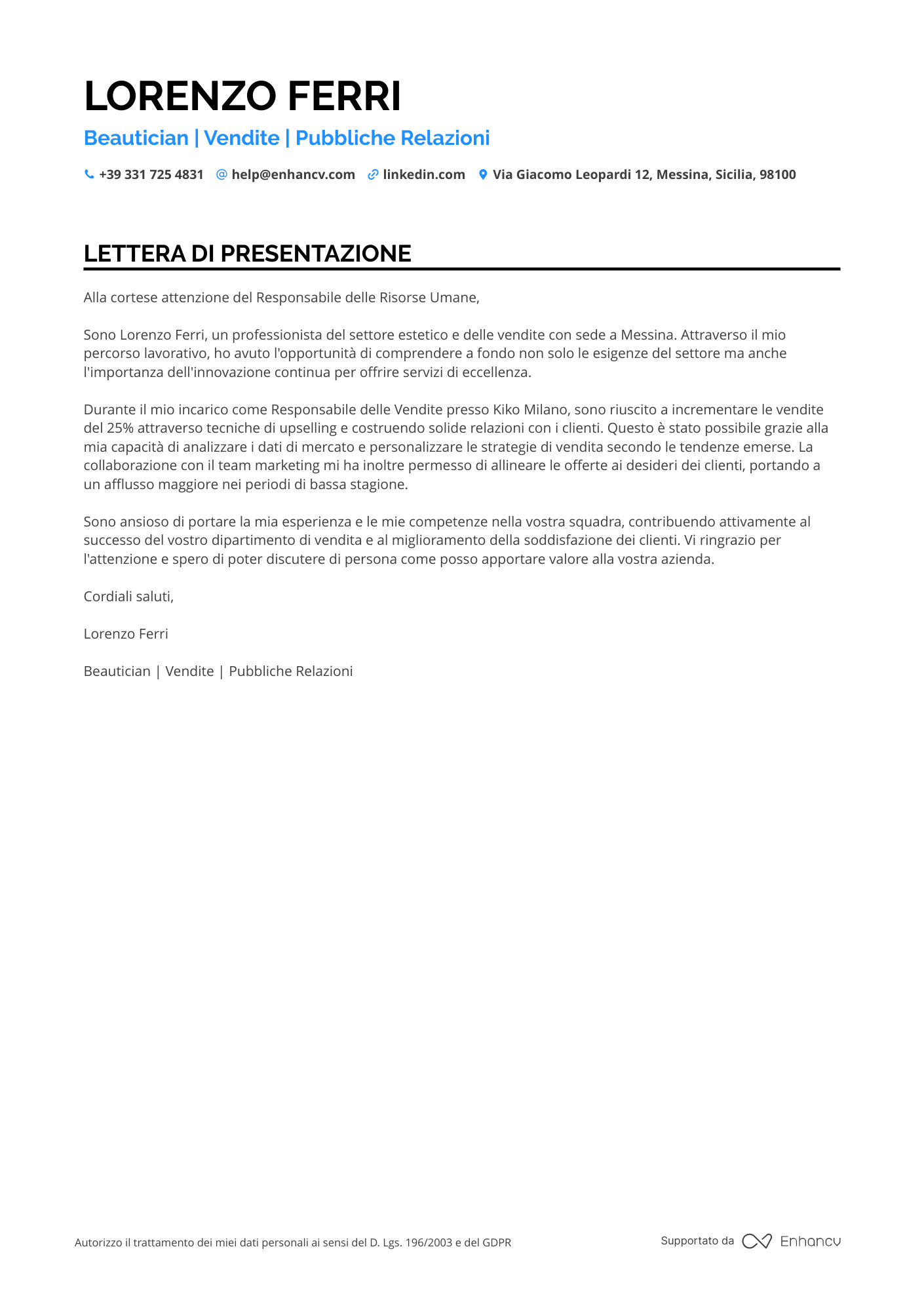 Estetista Prima Esperienza Resume Example