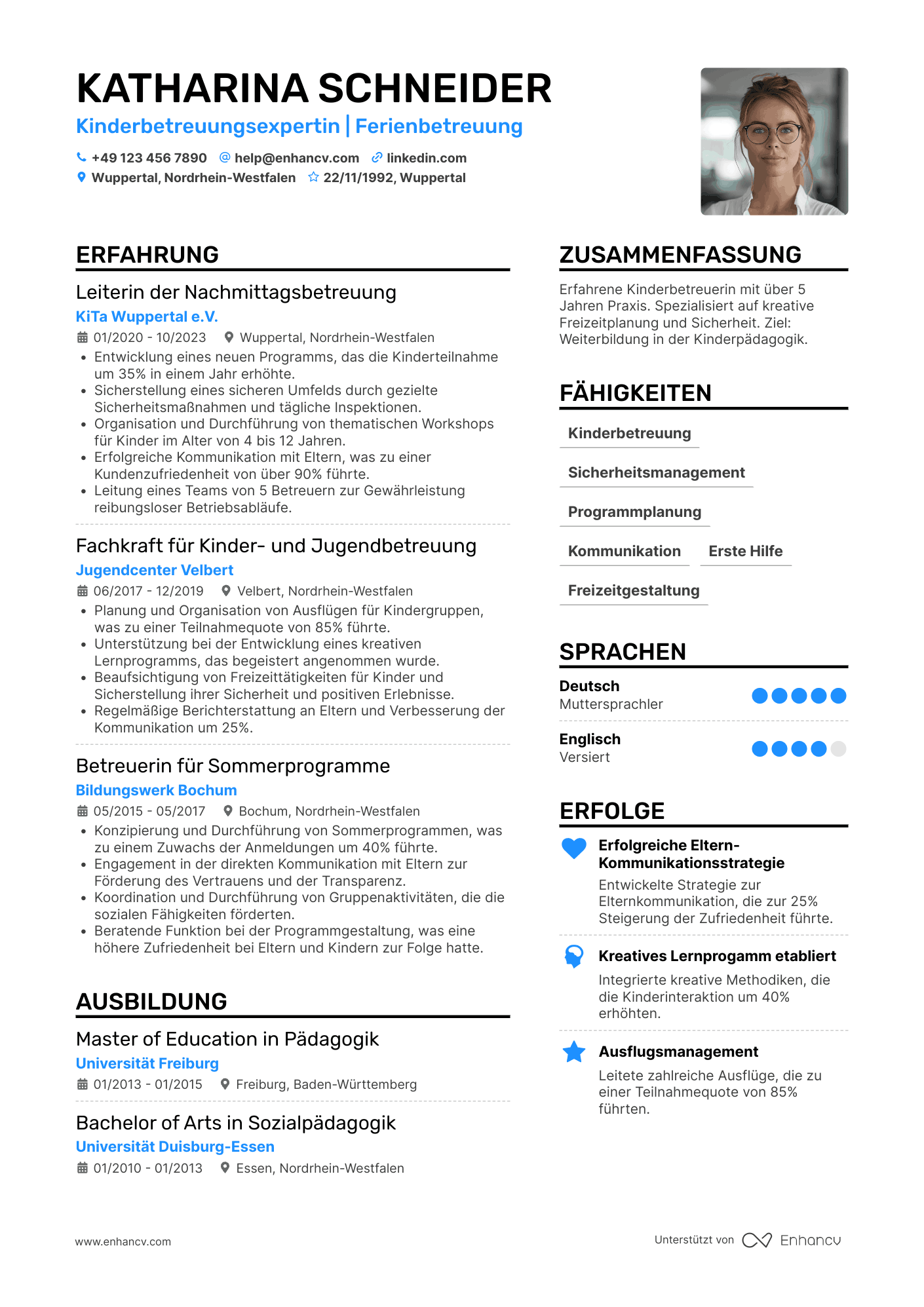 Lebenslauf als Babysitter für Ferienbetreuung Resume Example