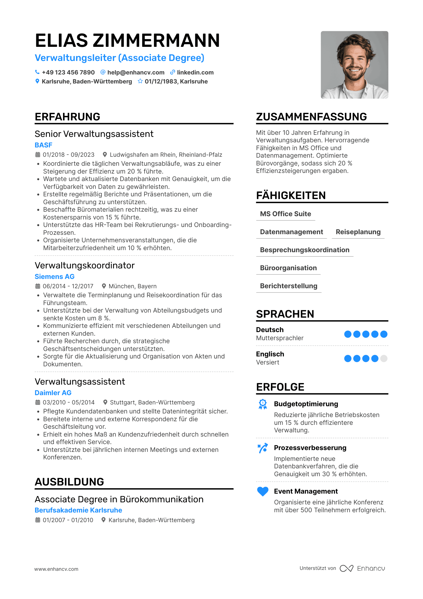 Lebenslauf als Erfahrener Verwaltungsassistent Resume Example