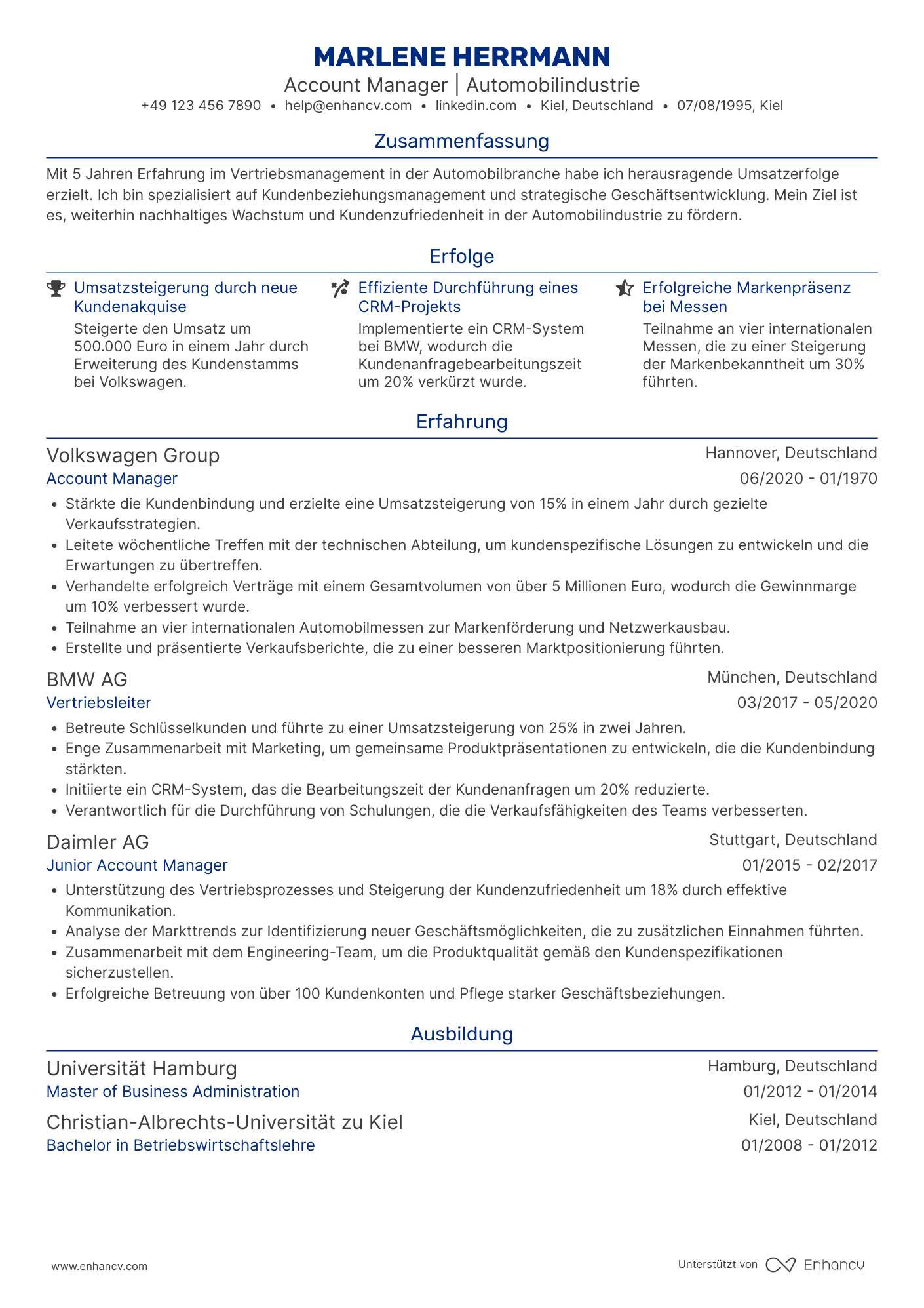 Lebenslauf in Account Manager für die Automobilindustrie Resume Example
