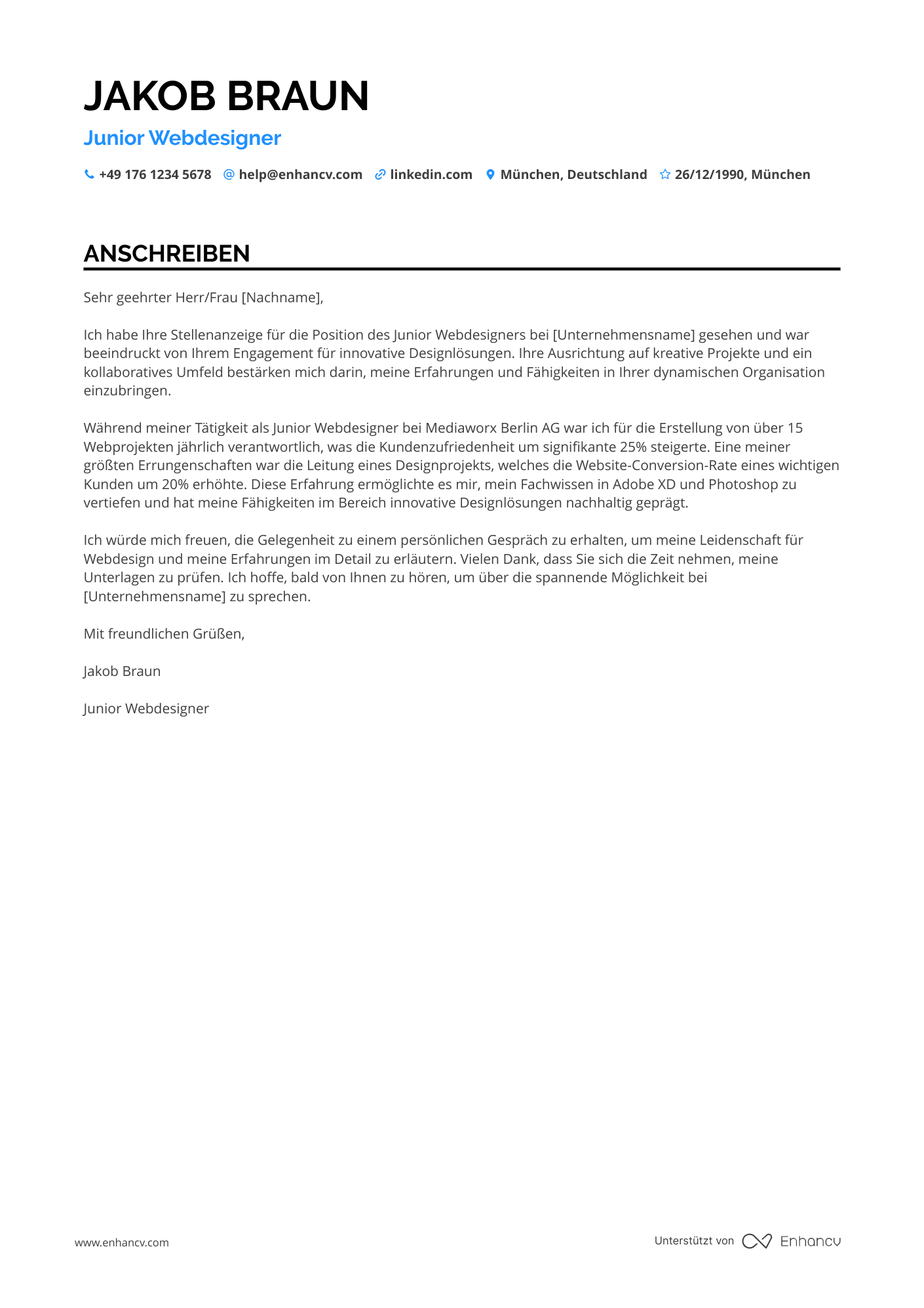 Junior Webdesigner Resume Example