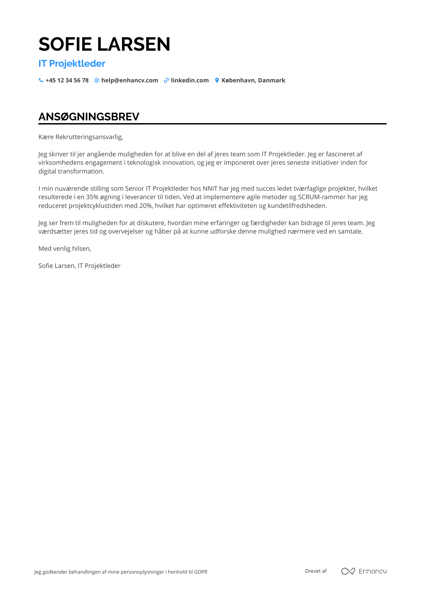 Ansøgningsbrev til IT Projektleder Resume Example