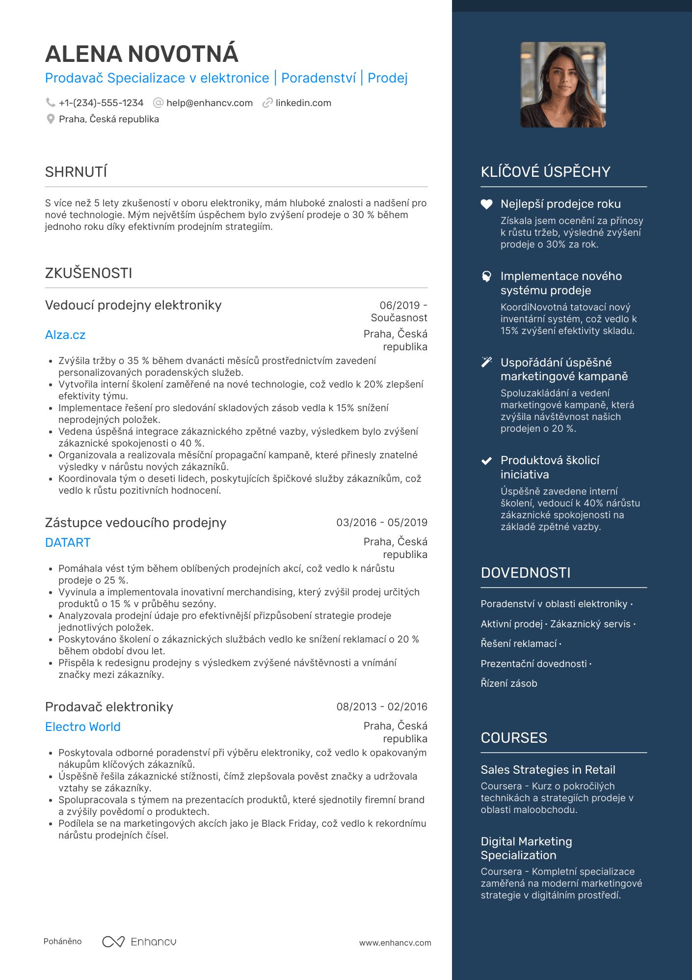 Životopis pro Prodavač v obchode s elektronikou Resume Example
