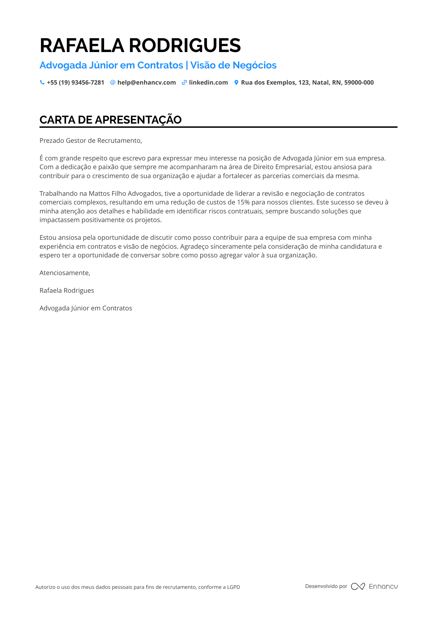 Advogado Iniciante em Direito Imobiliário Resume Example