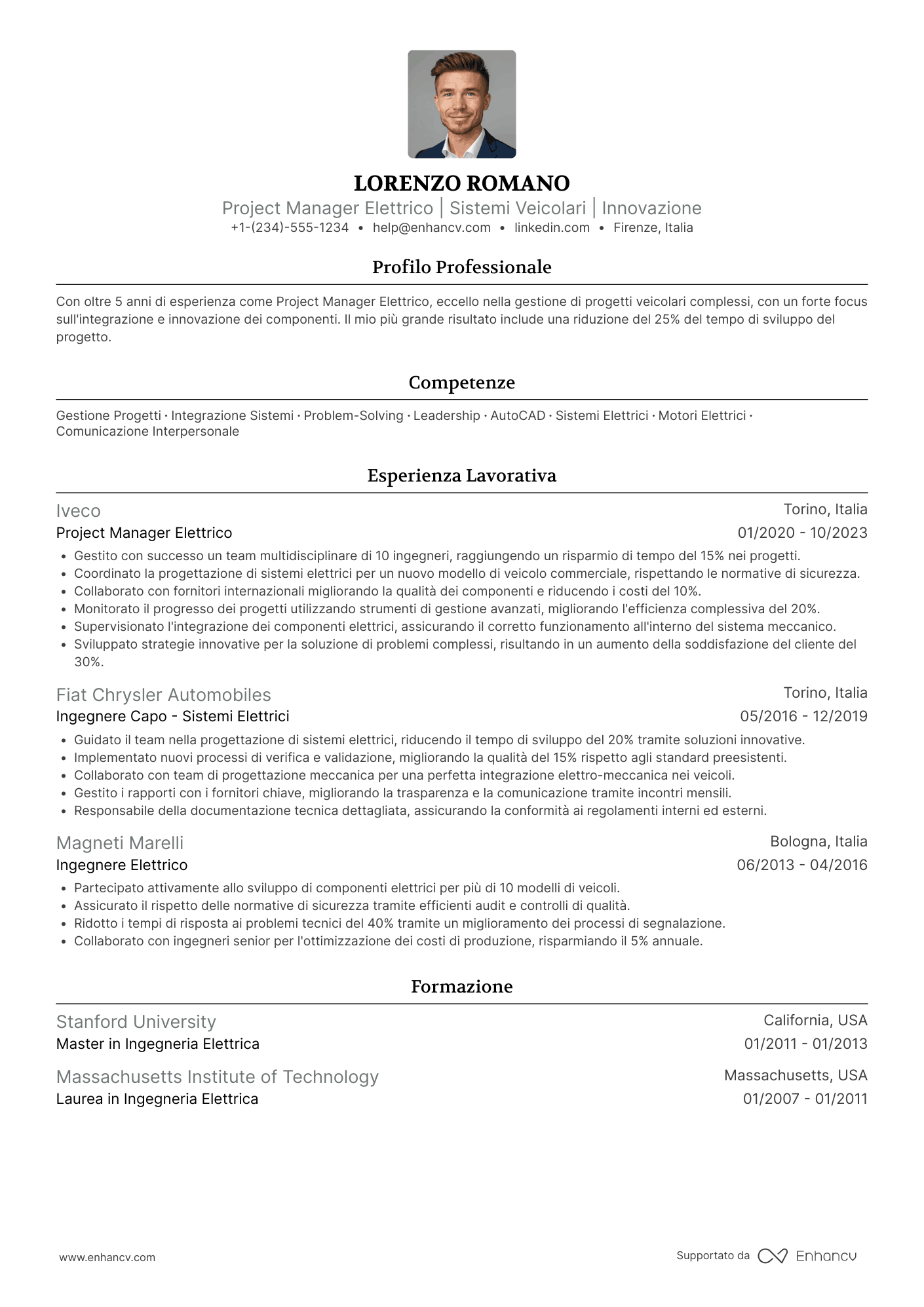 CV Electrical project manager Resume Example