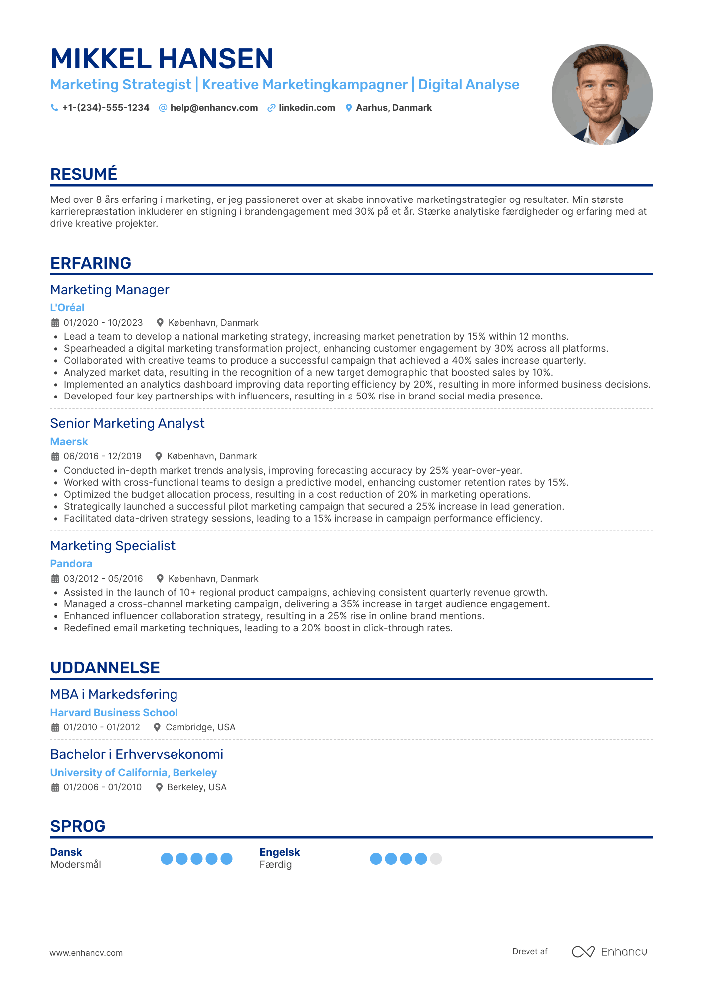 CV til Karriereskift Marketing Ekspert Resume Example