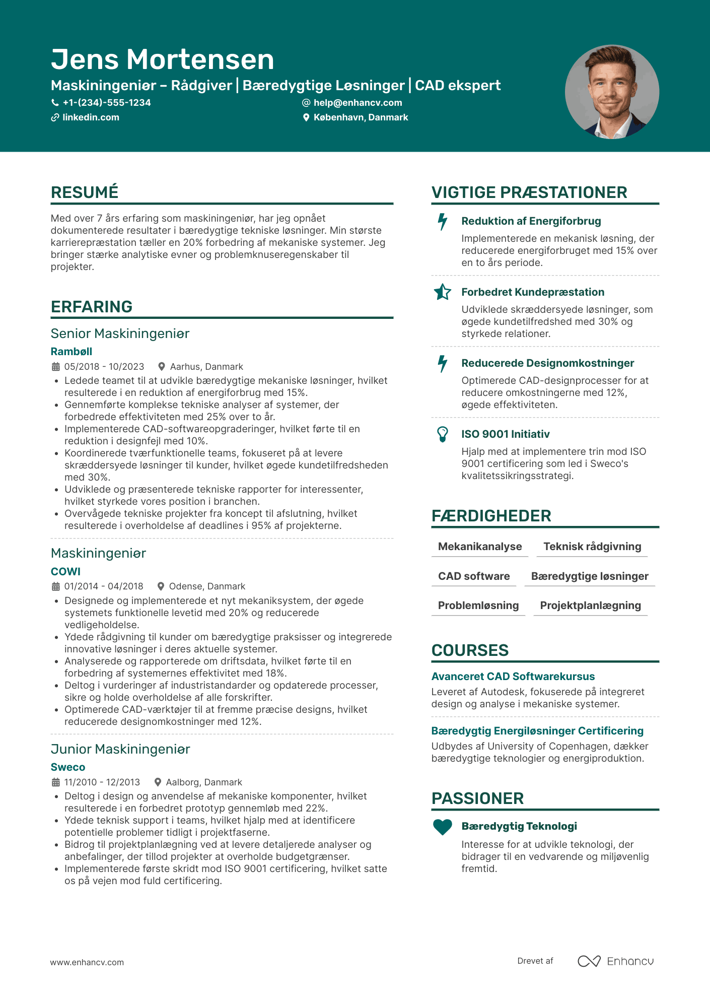 CV til Maskiningeniør – Rådgiver Resume Example