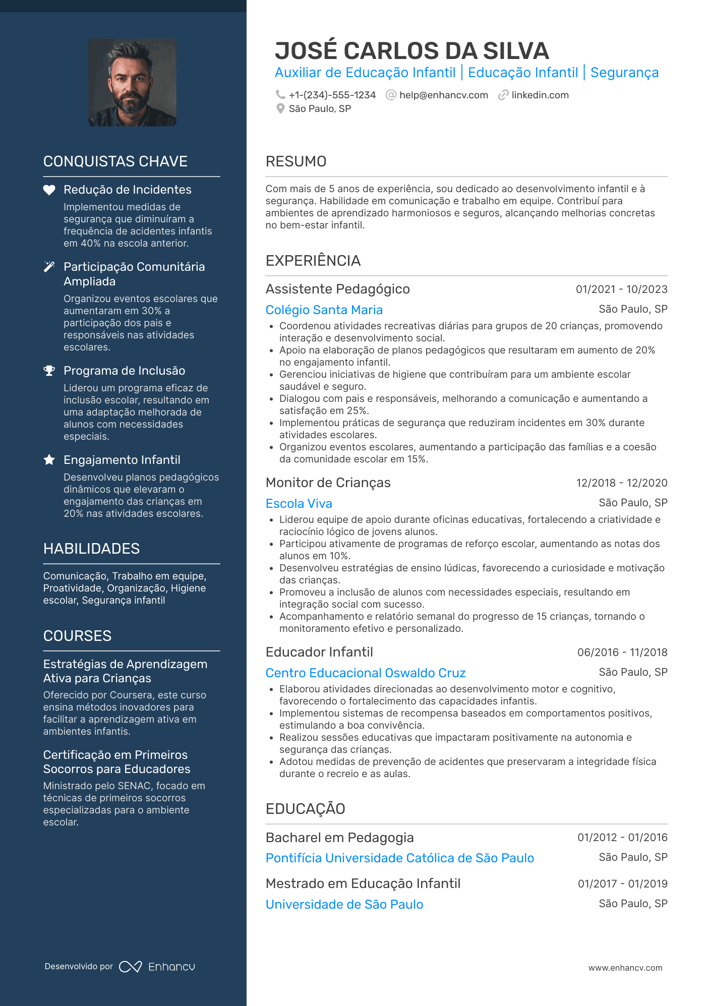 Currículo de auxiliar de educação infantil Resume Example