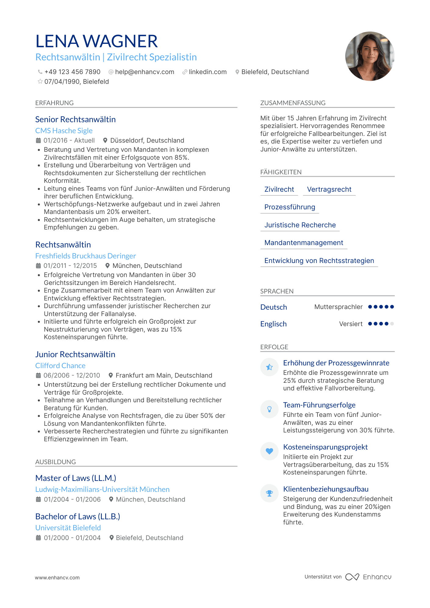Lebenslauf als Senior Jurist Resume Example