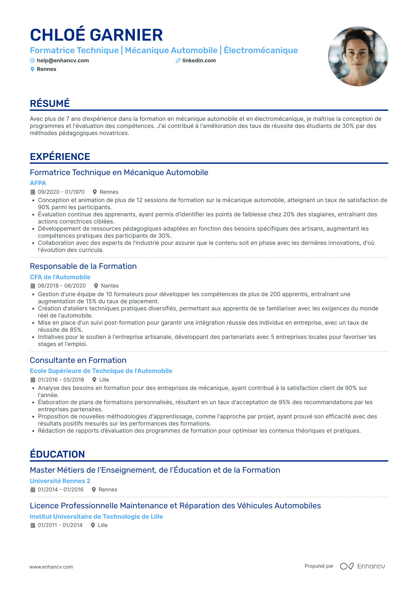 Enseignant vacataire Resume Example