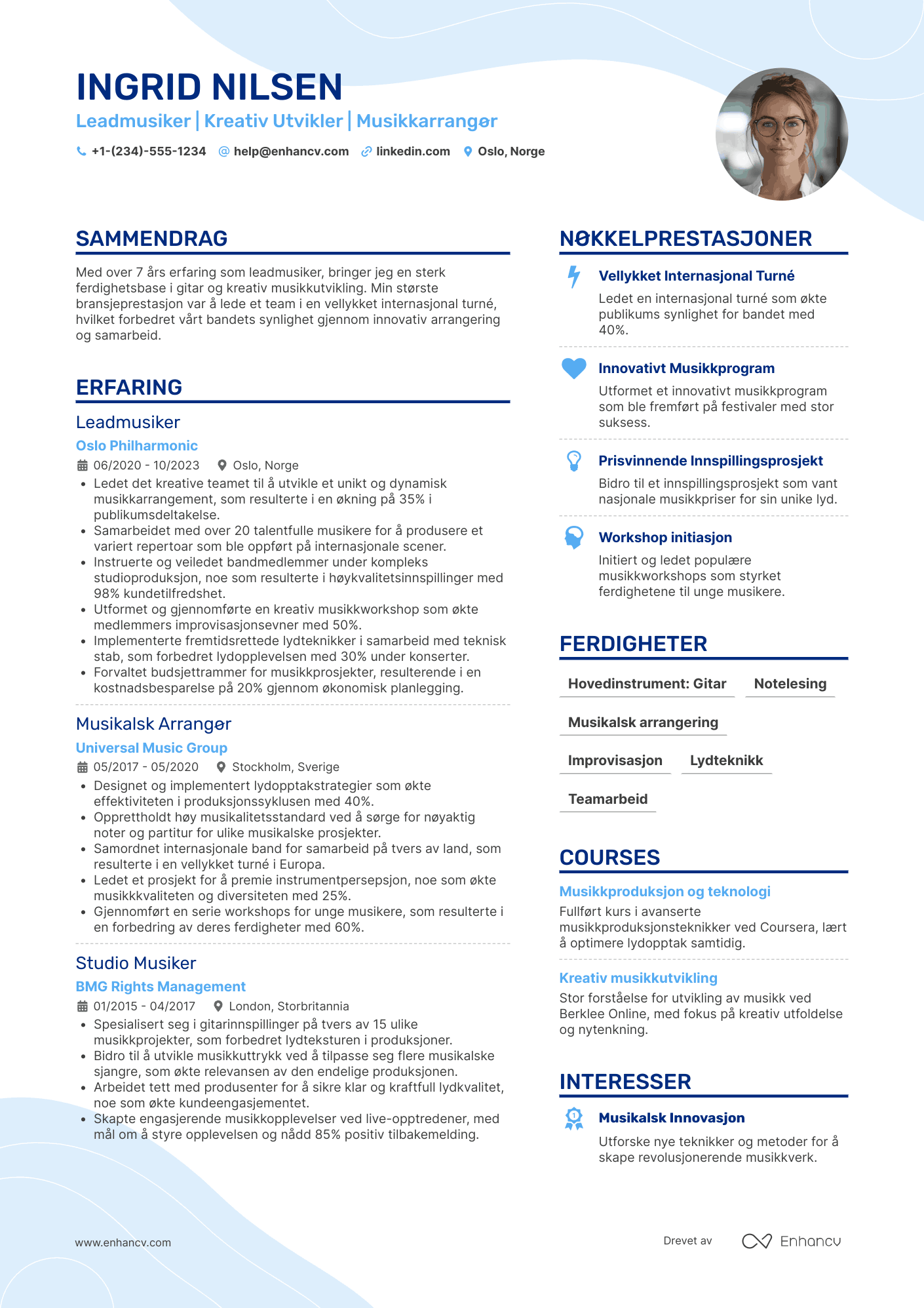 CV for Leadmusiker Resume Example