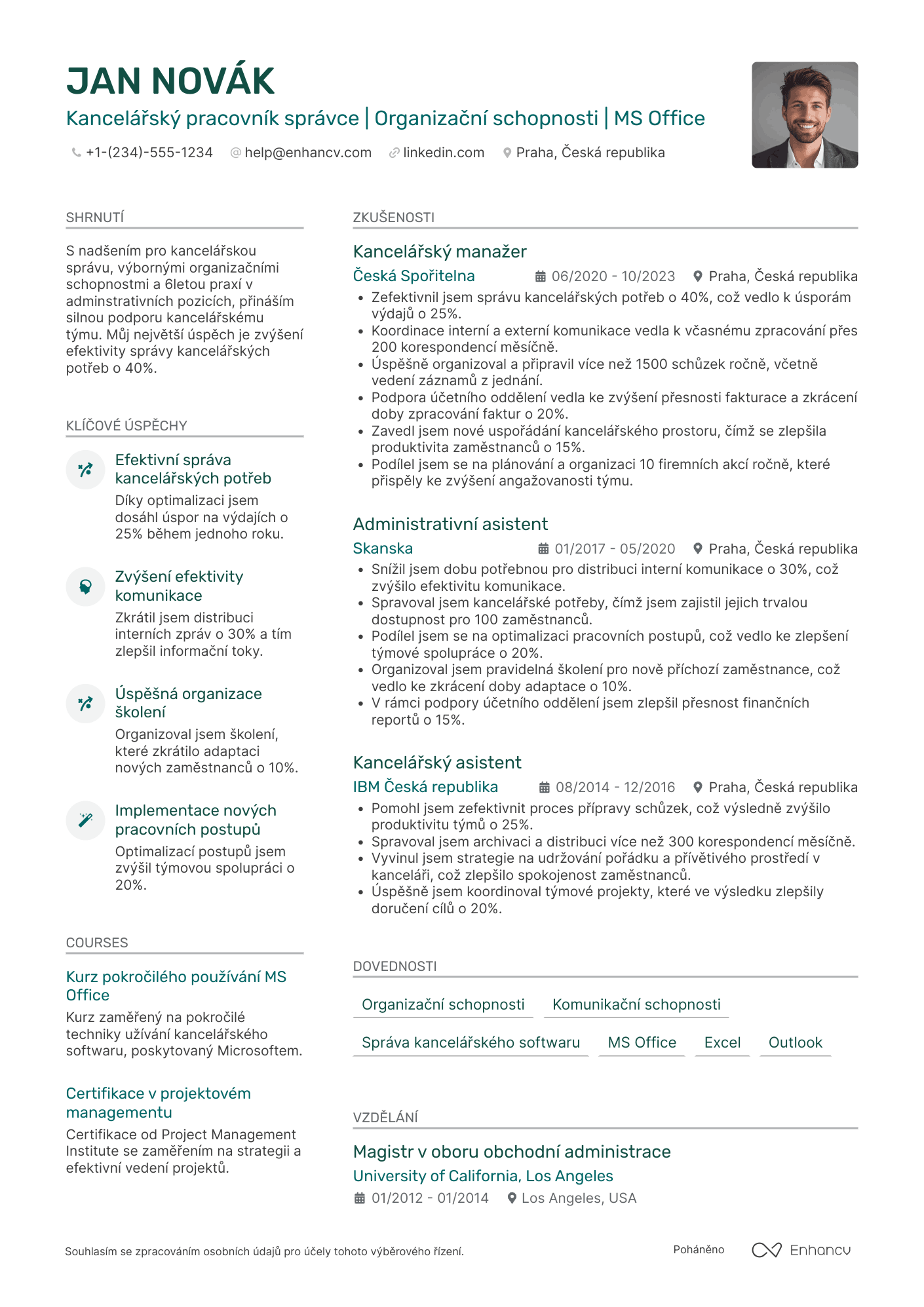 Životopis pro Kancelářský pracovník správce Resume Example
