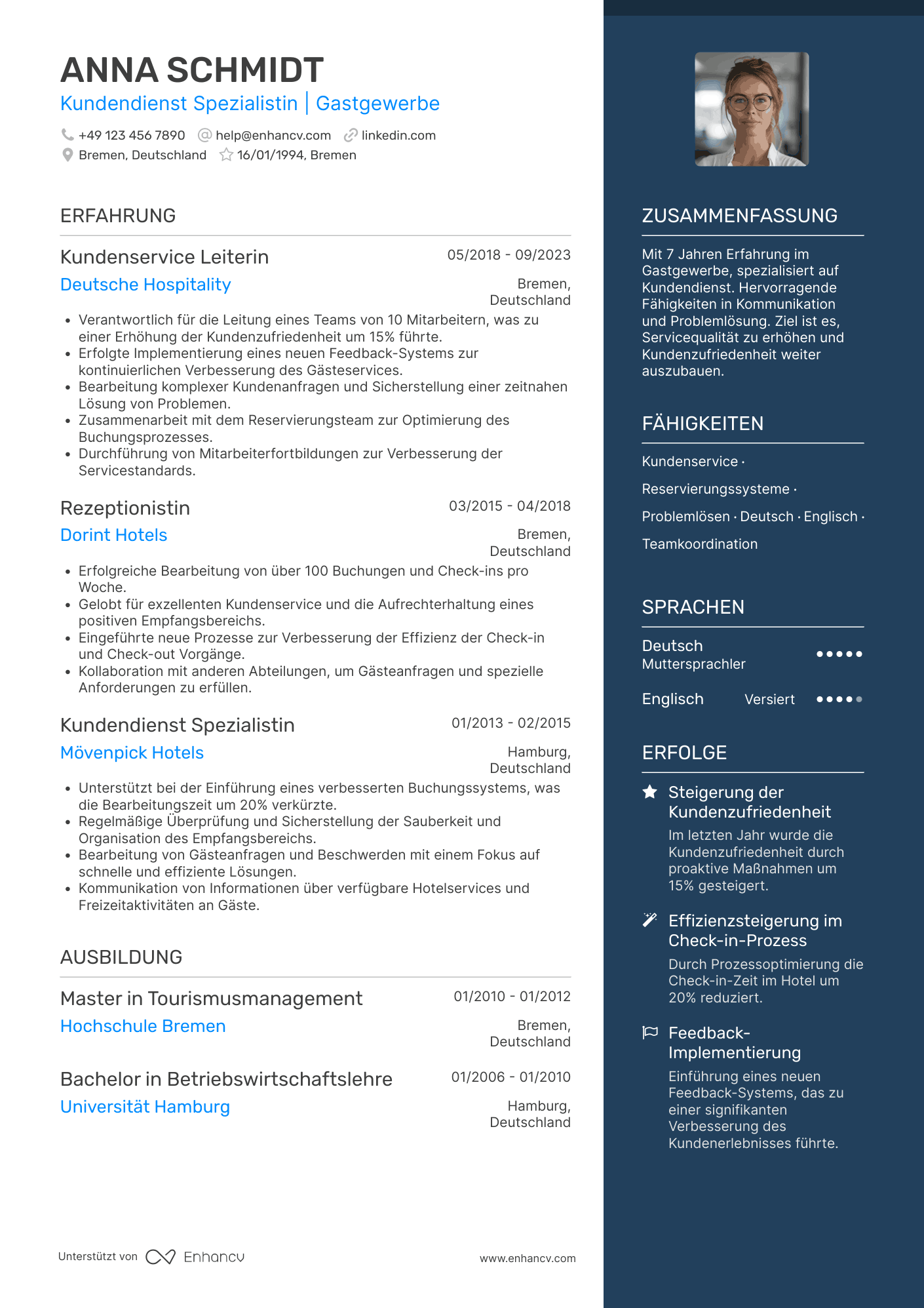 Lebenslauf in Kundenservice im Gastgewerbe Resume Example