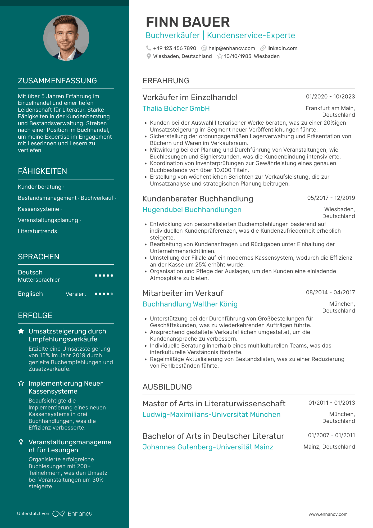 Lebenslauf in Verkäuferin im Buchhandel Resume Example