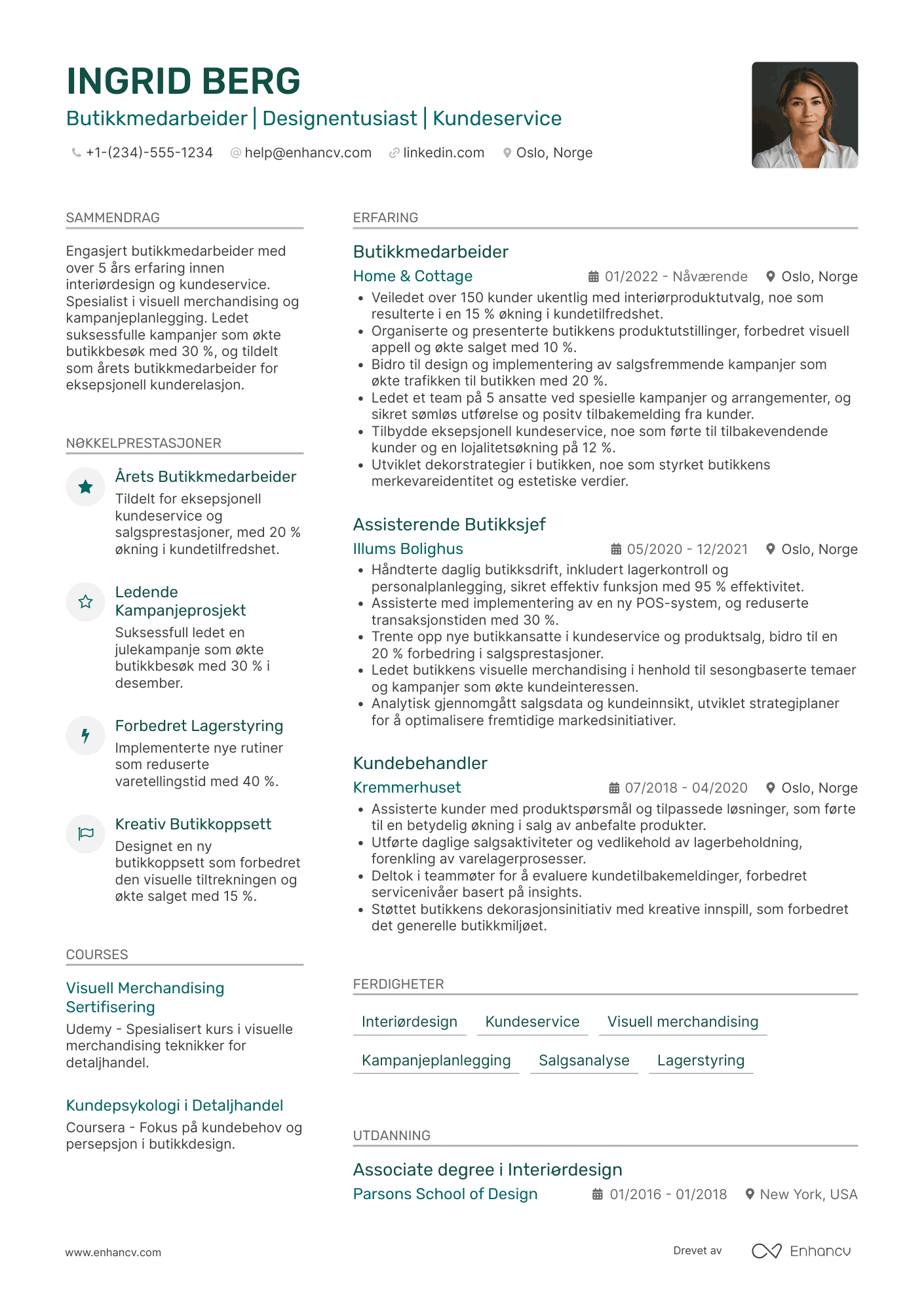 CV for Butikkmedarbeider design Resume Example