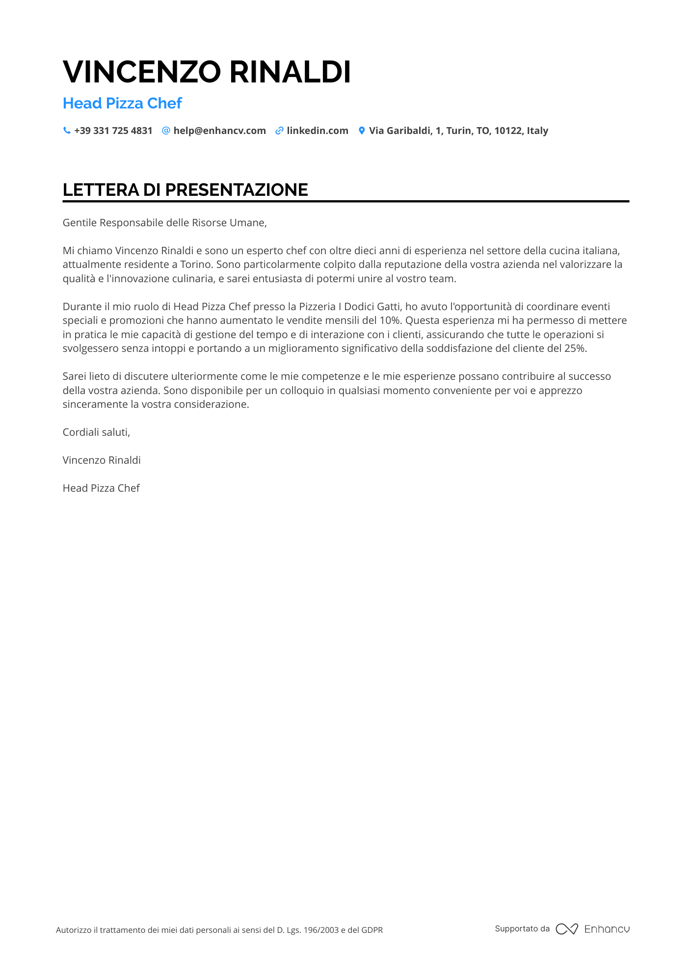 Pizzaiolo Capo Resume Example