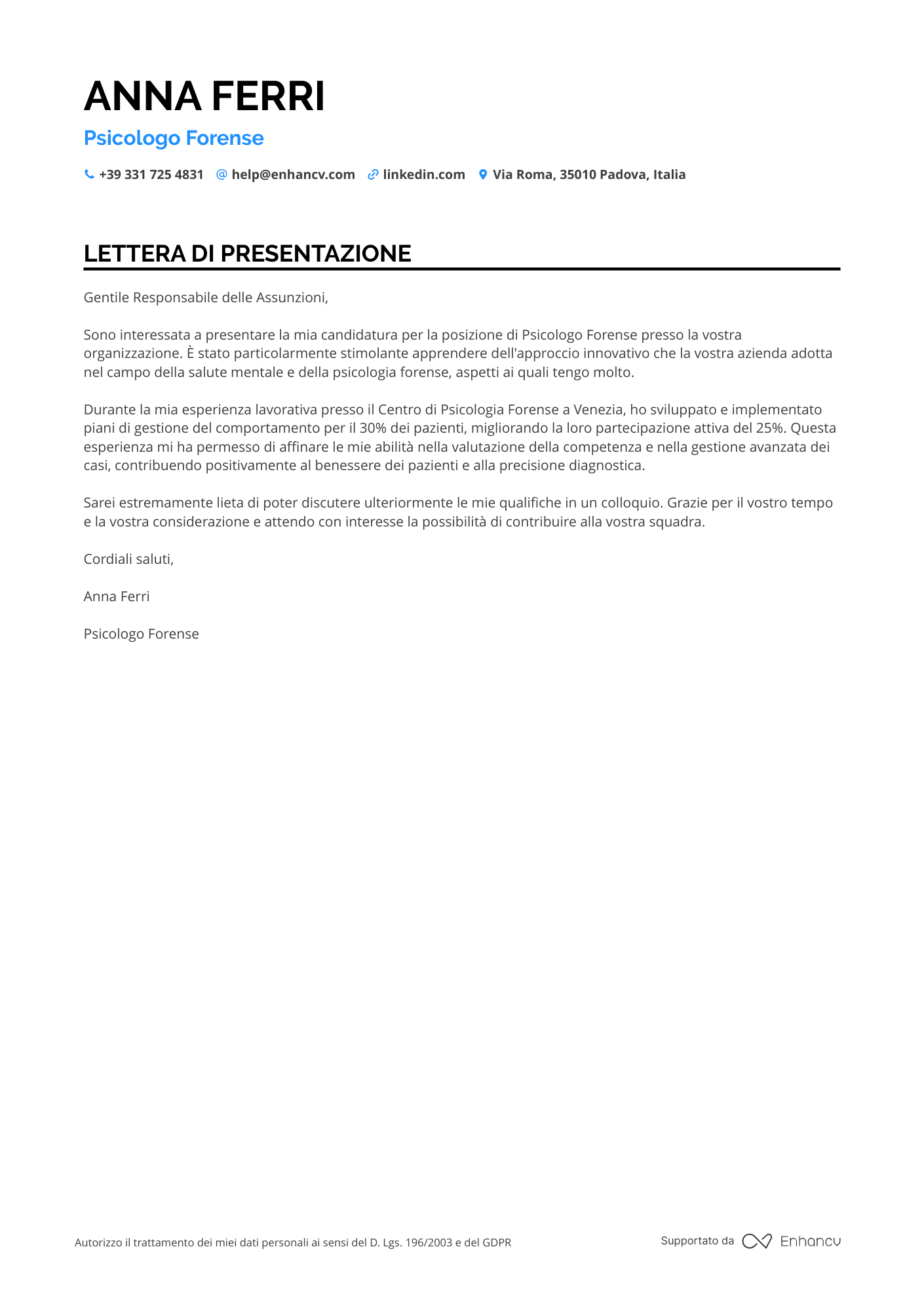 Psicologo Junior Resume Example