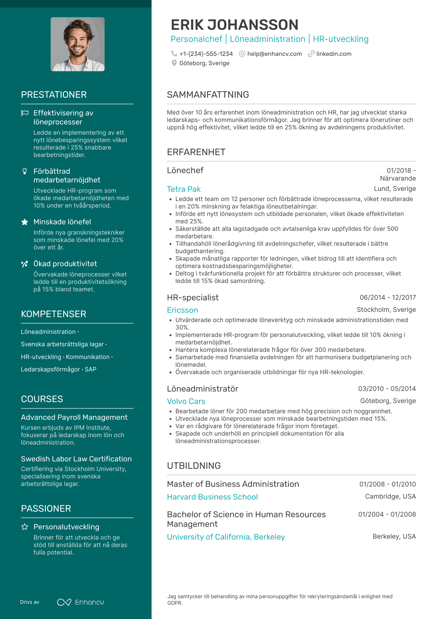 CV för Personalchef Entgeltabrechnung Resume Example