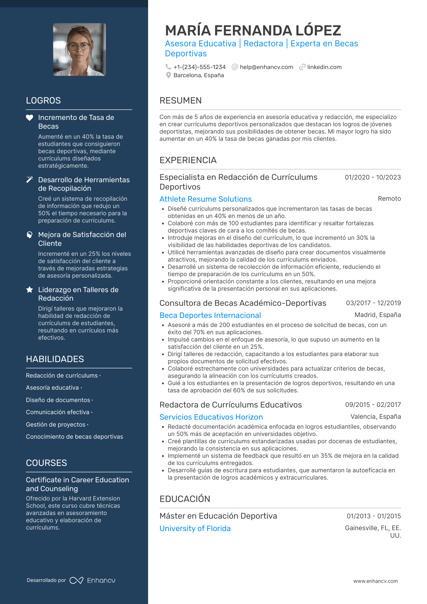 Ejemplo de currículum deportivo para una beca Resume Example