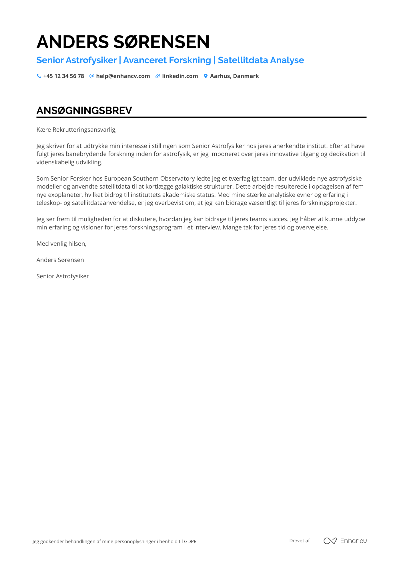 Ansøgningsbrev til Astrofysiker Resume Example