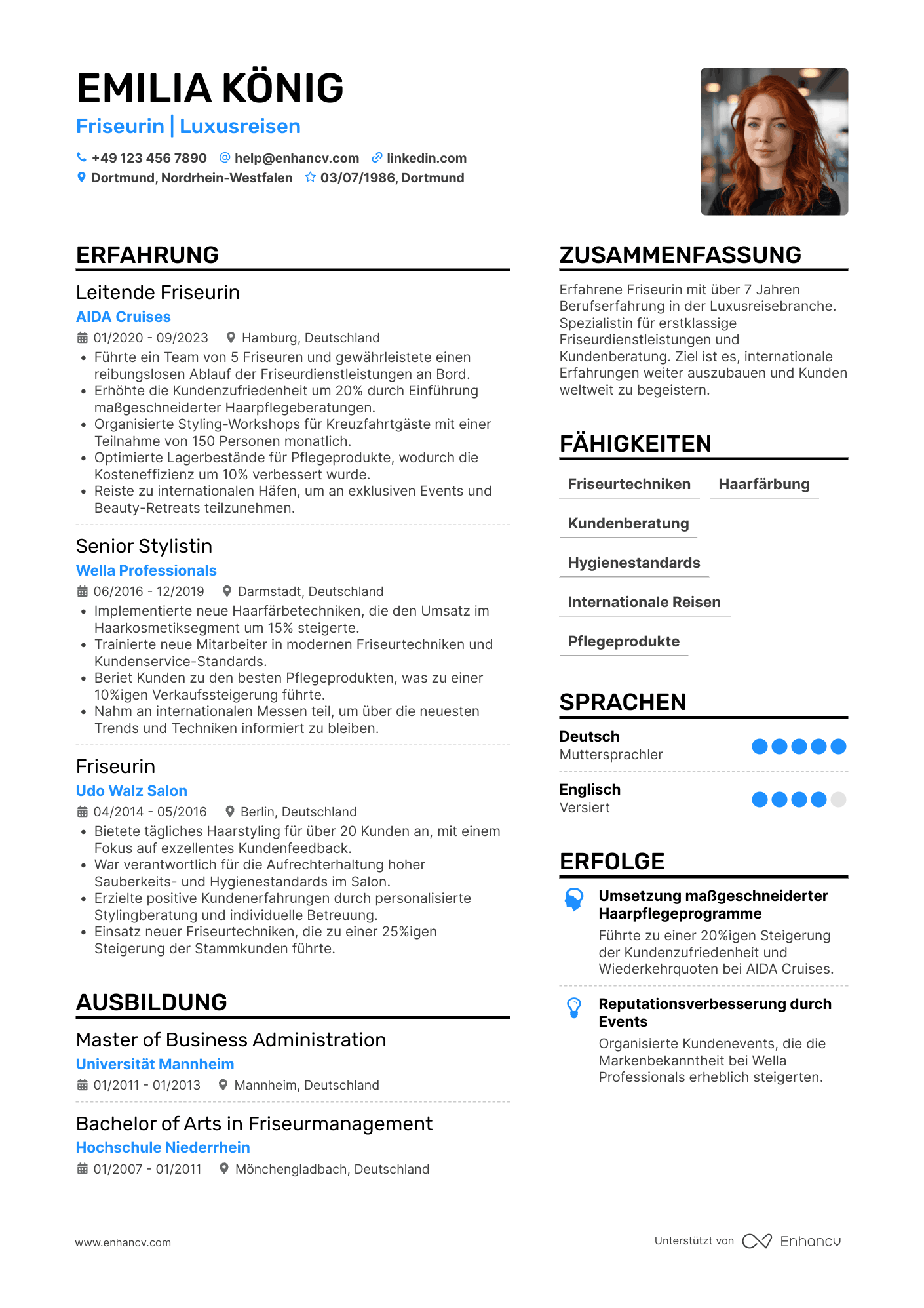 Lebenslauf in Friseurin in der Reise  und Tourismusbranche Resume Example