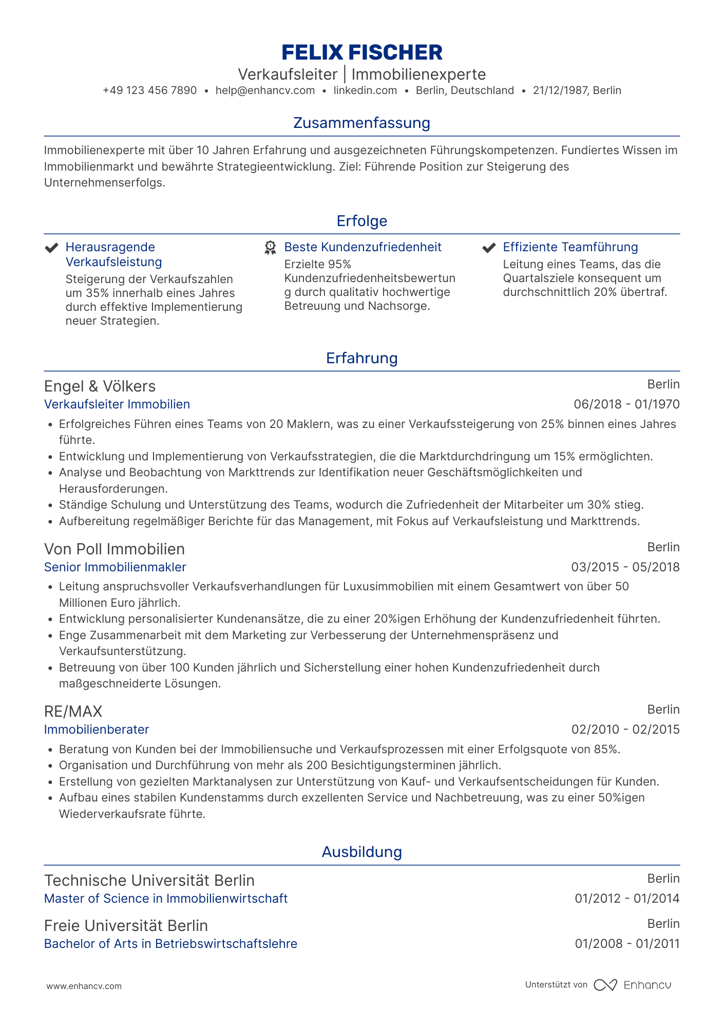 Lebenslauf als Immobilienmakler Verkaufsleiter Resume Example