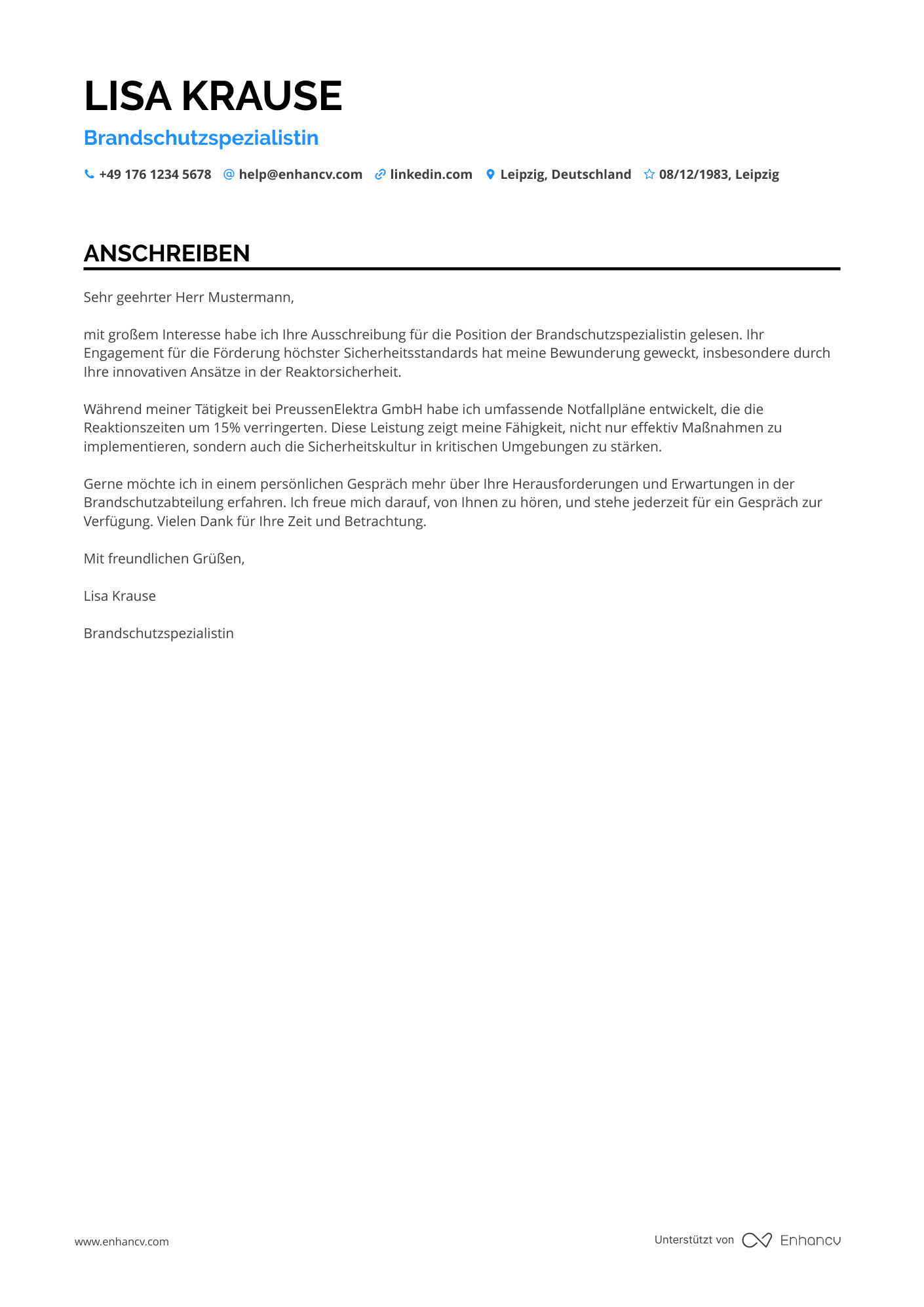 Feuerwehrmann für Kernkraftwerke Resume Example
