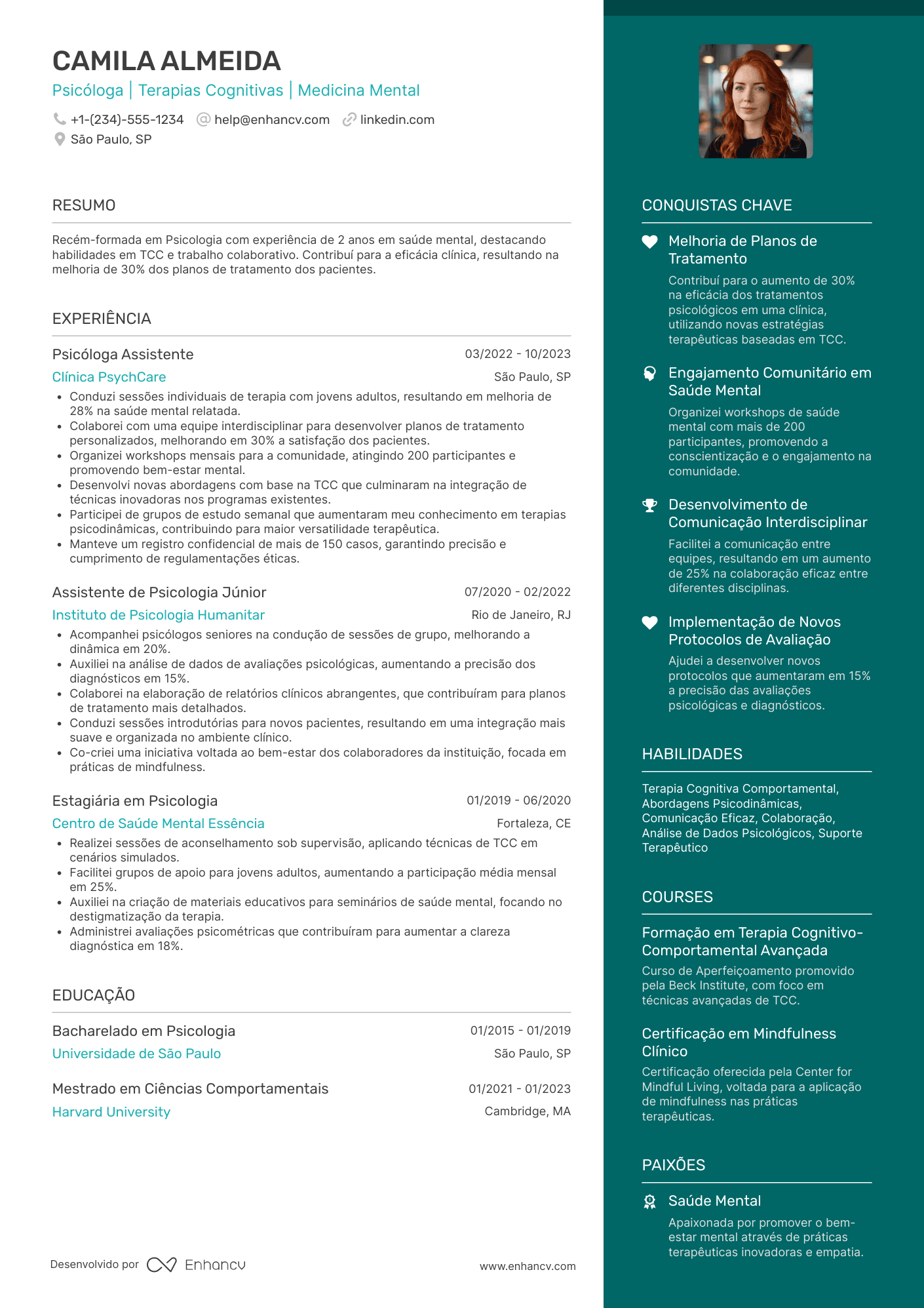 Currículo de psicólogo recém formado Resume Example