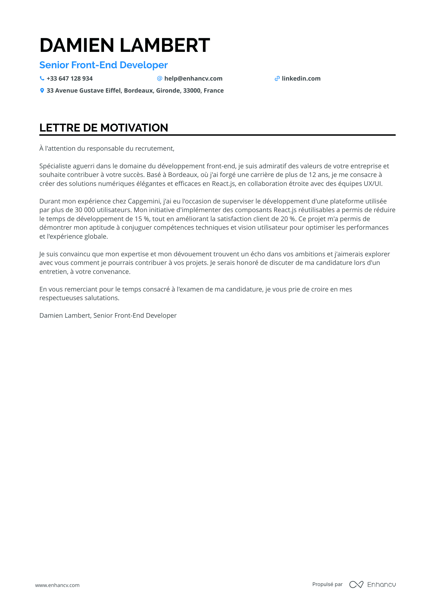 Web Développeur Front End Resume Example