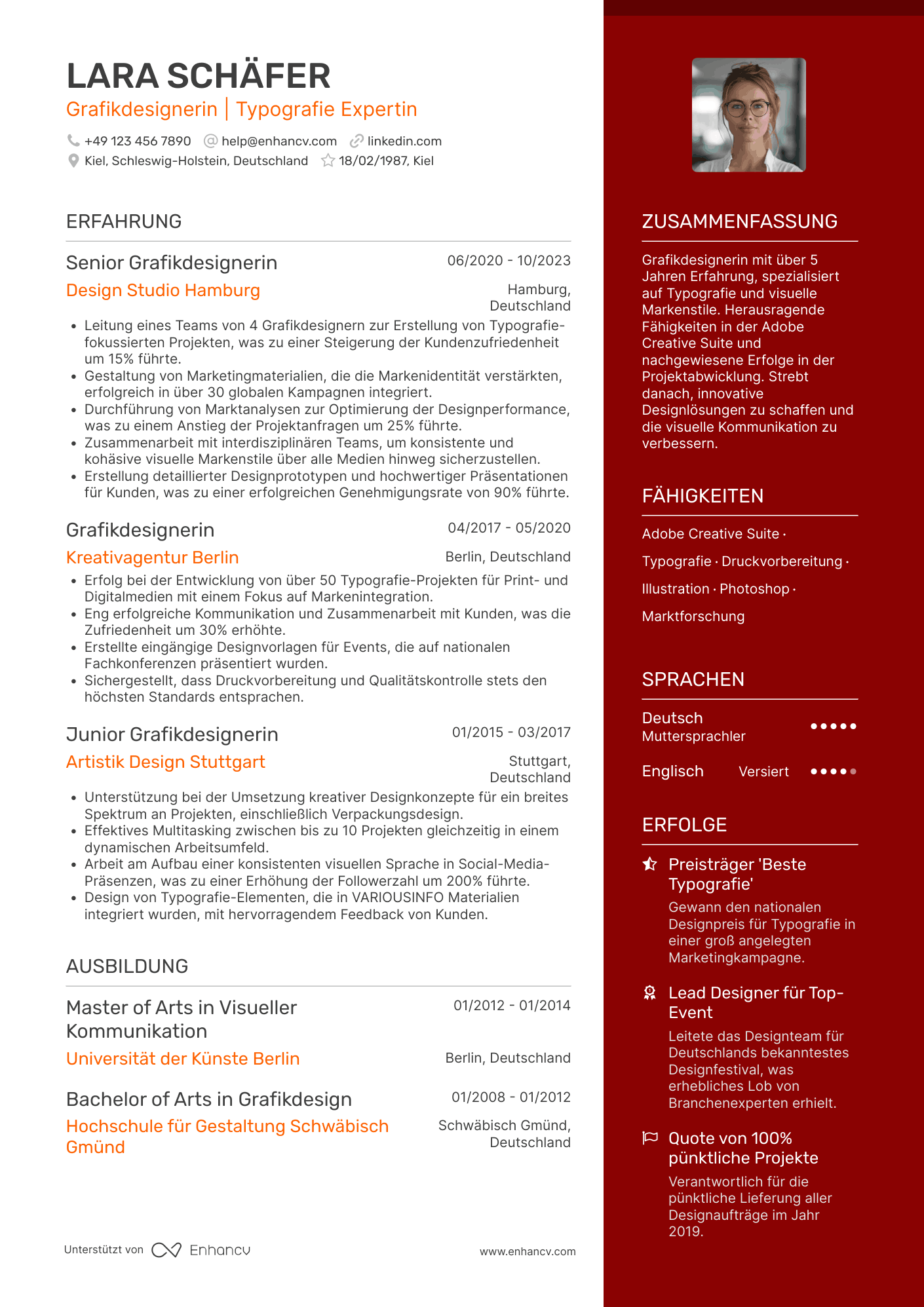 Lebenslauf als Grafikdesigner mit Fokus auf Typografie Resume Example