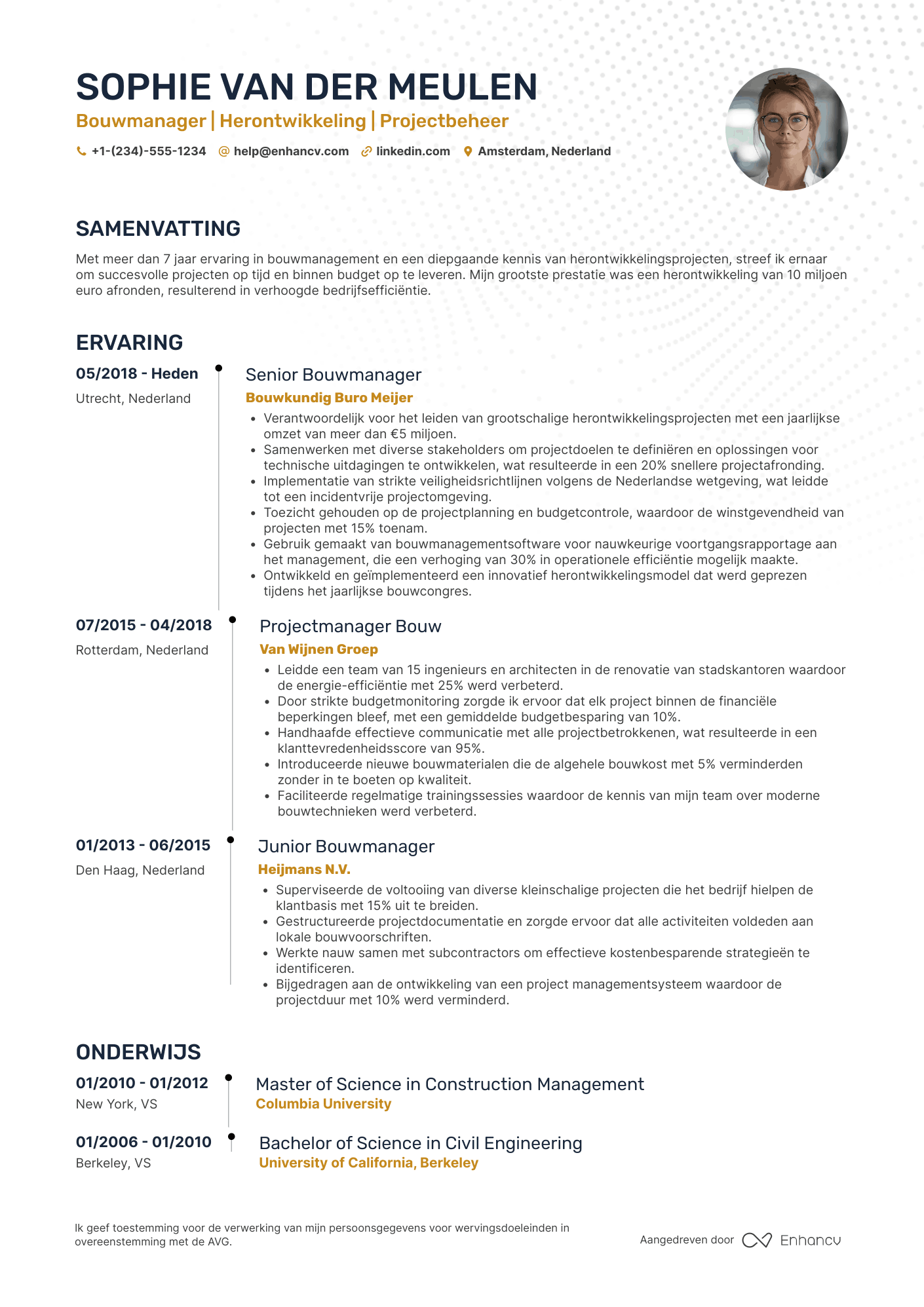 CV voor Bouwmanager in de herontwikkeling Resume Example