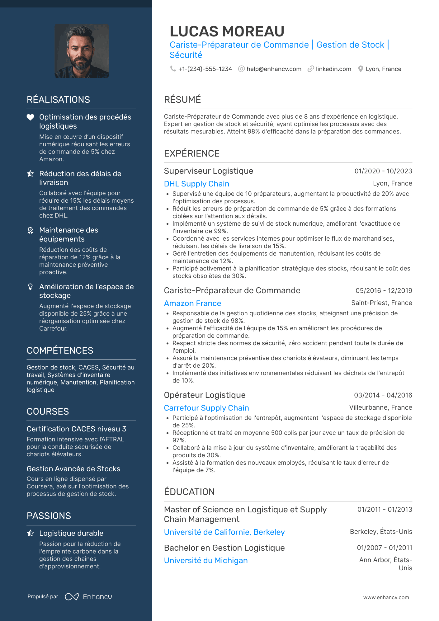 Modèle de CV de cariste préparateur de commande Resume Example