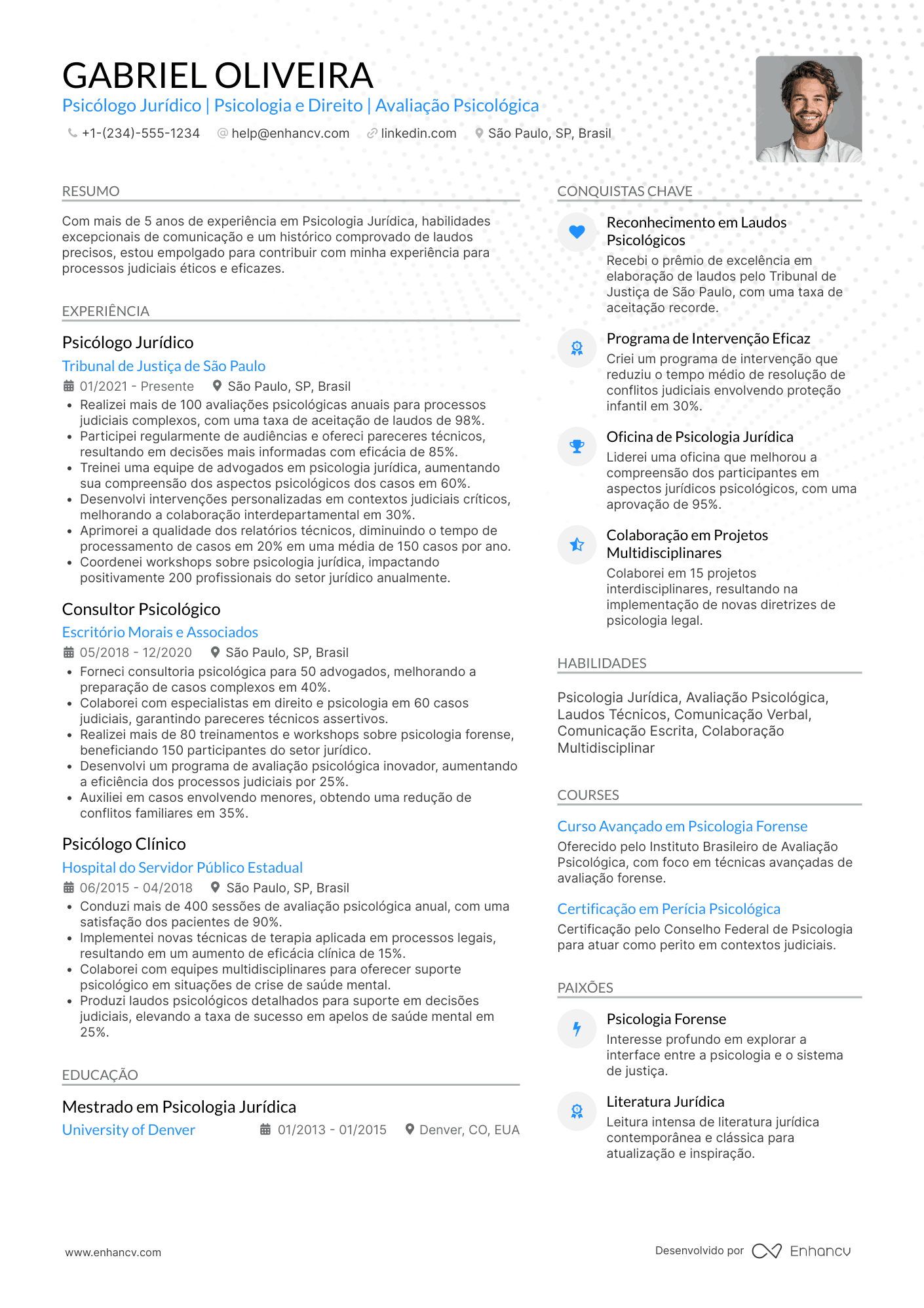 Currículo de psicólogo jurídico Resume Example