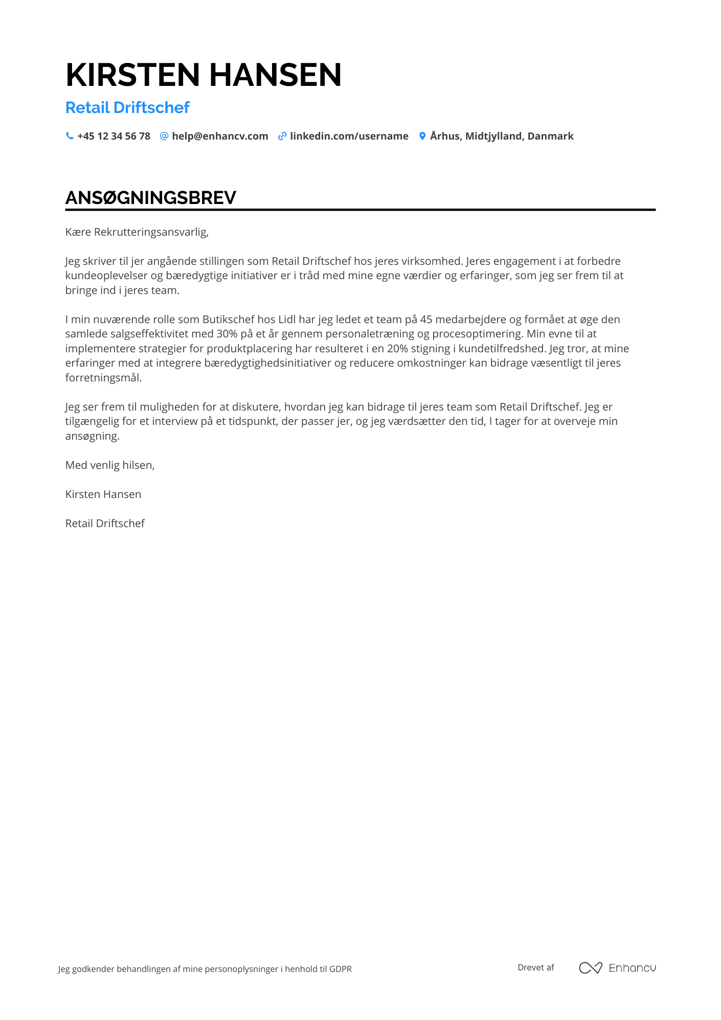 Ansøgningsbrev til Retail driftschef hos Ikea Resume Example