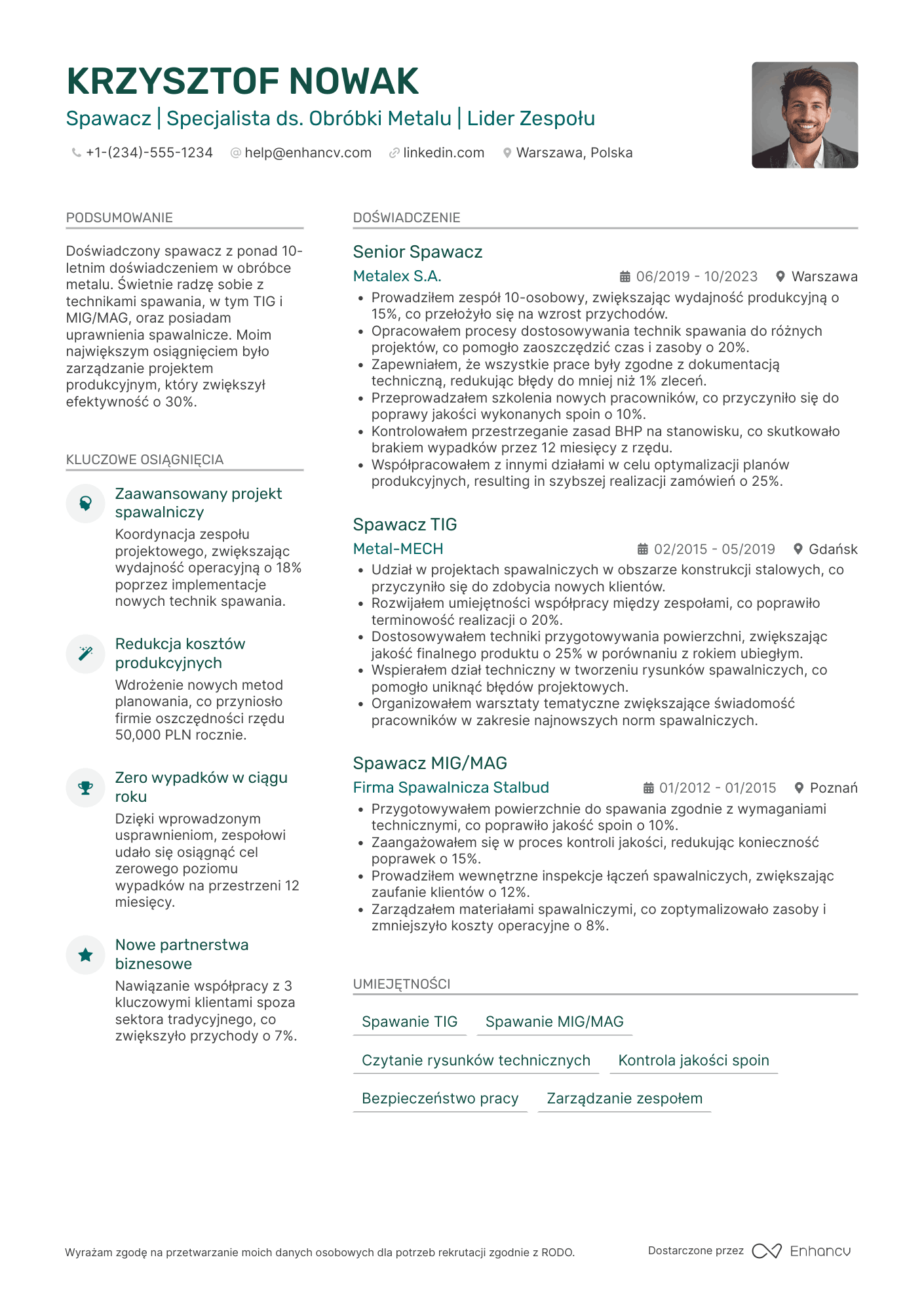 CV dla Pracownik Produkcji Spawacz Resume Example