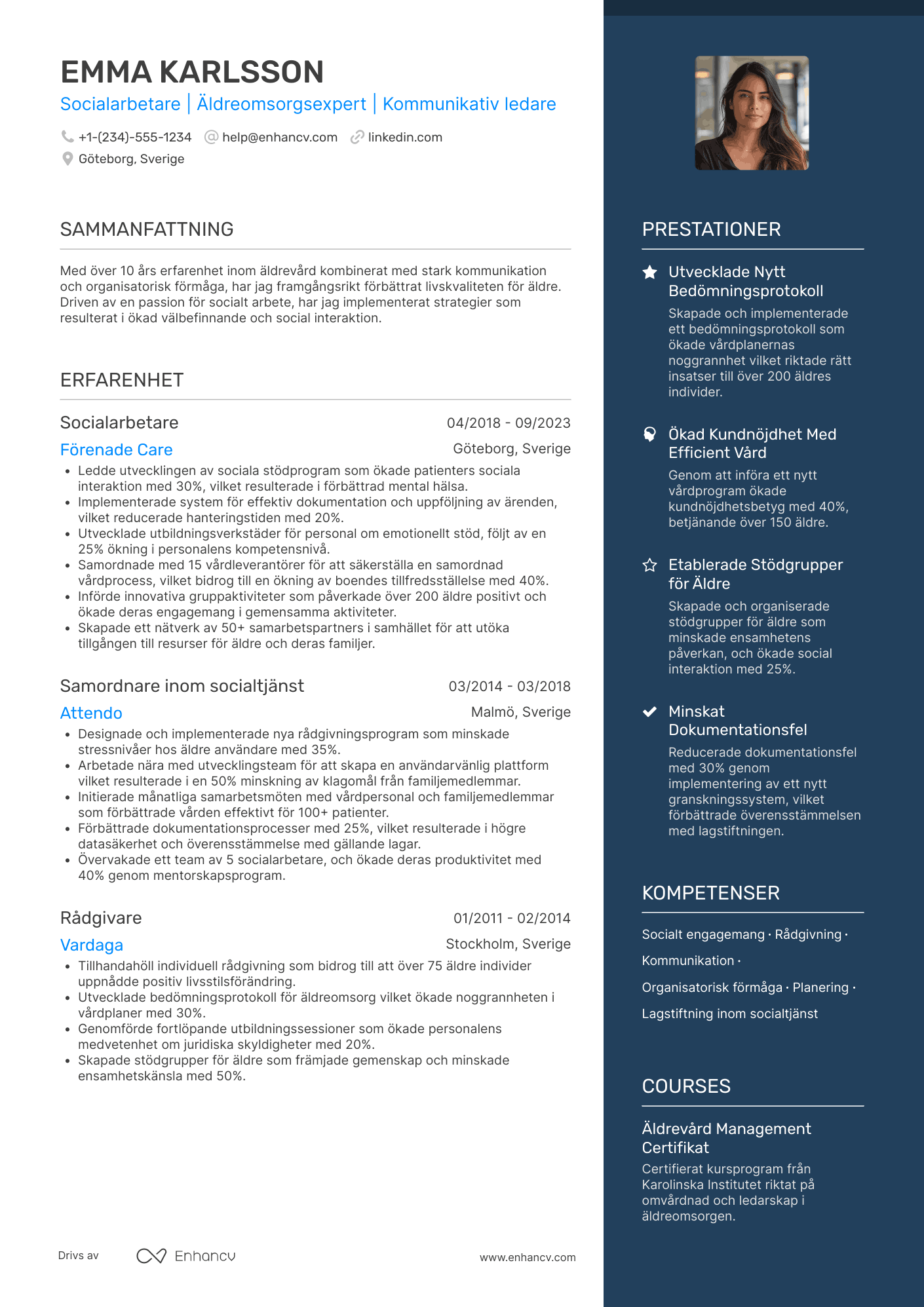 CV för Socialarbetare inom äldrevård Resume Example