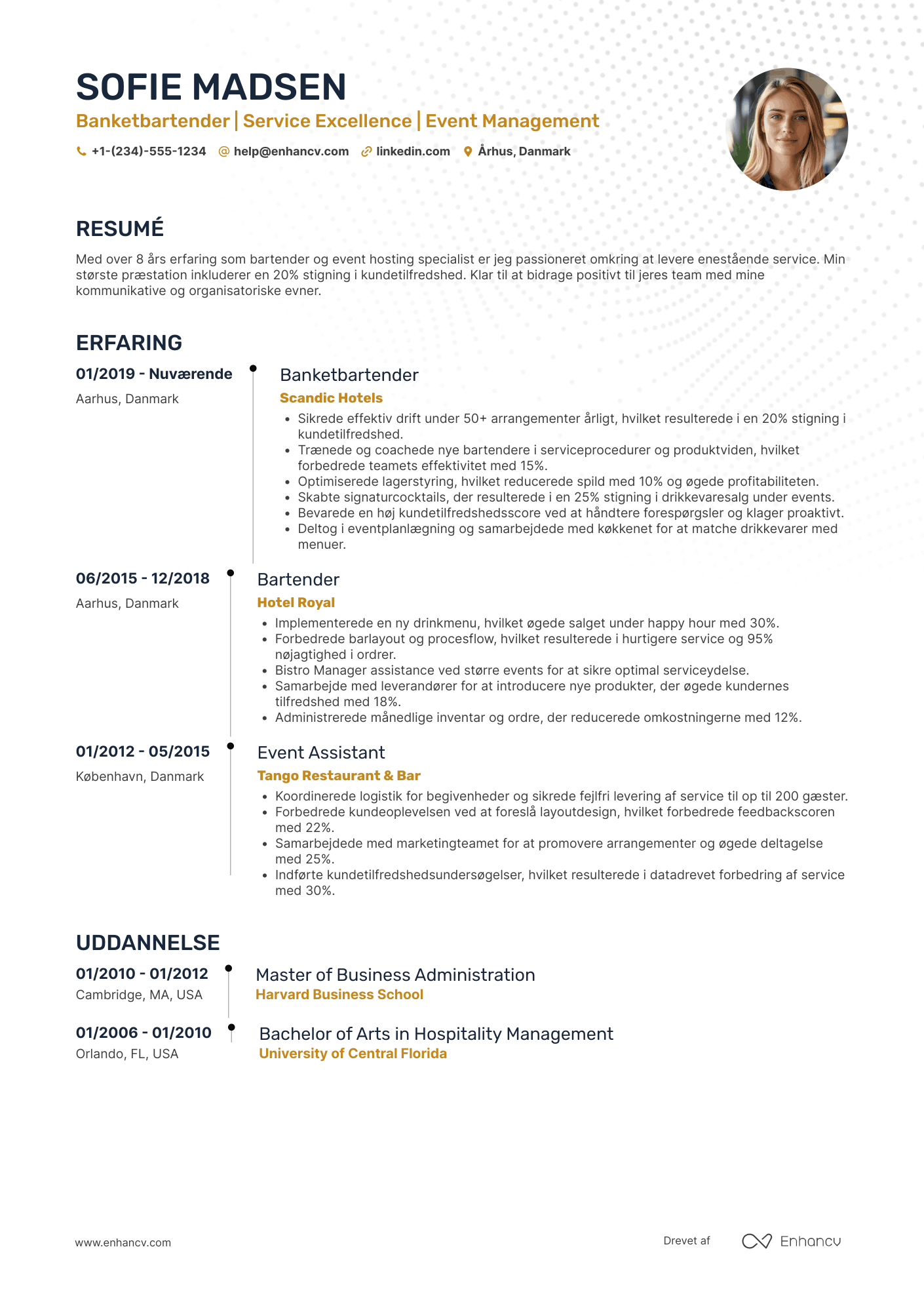 CV til Banketbartender Resume Example