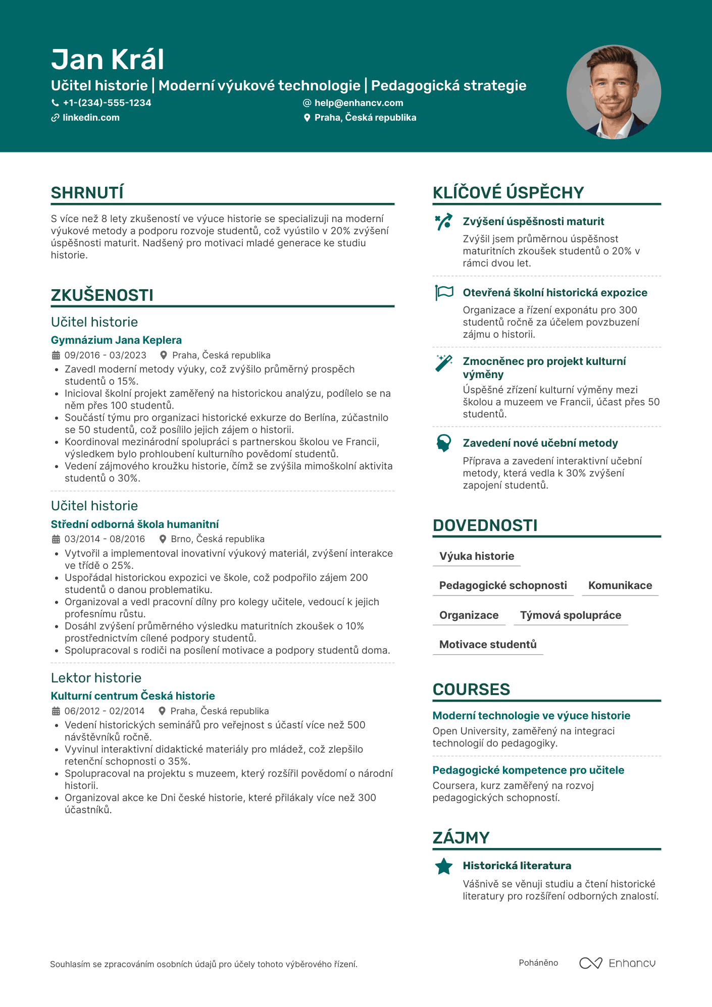 Životopis pro Učitel historie Resume Example