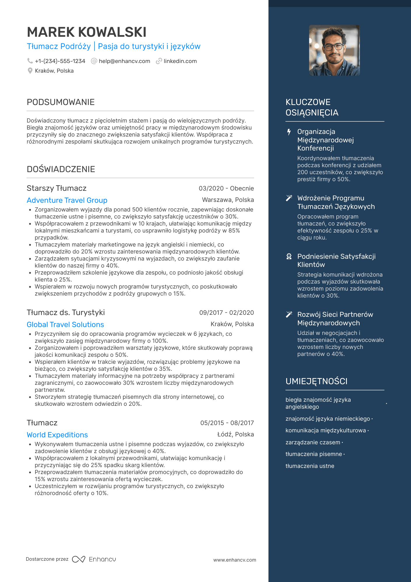 CV dla Tłumacz Podróży Resume Example