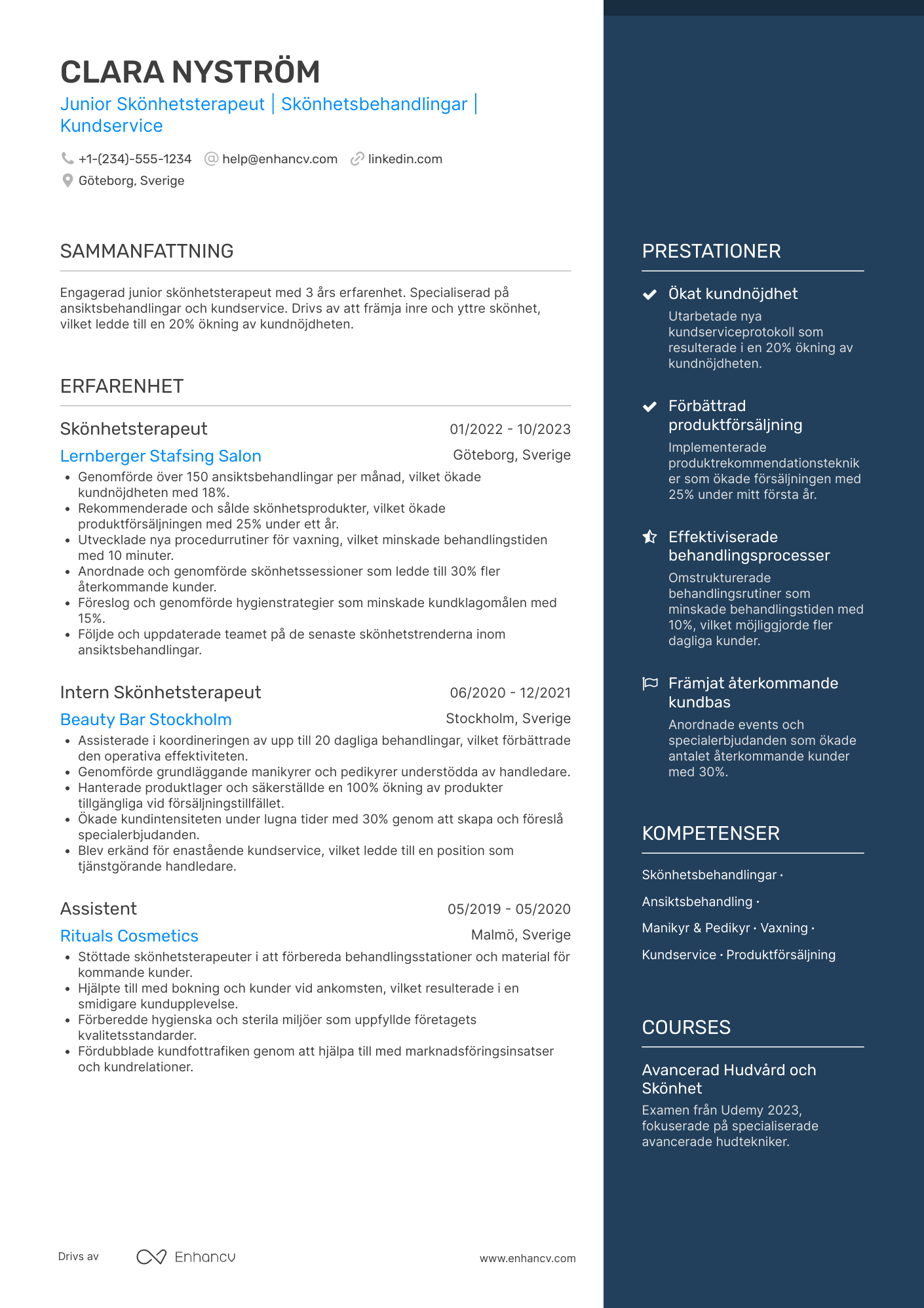 CV för Junior Skönhetsterapeut Resume Example