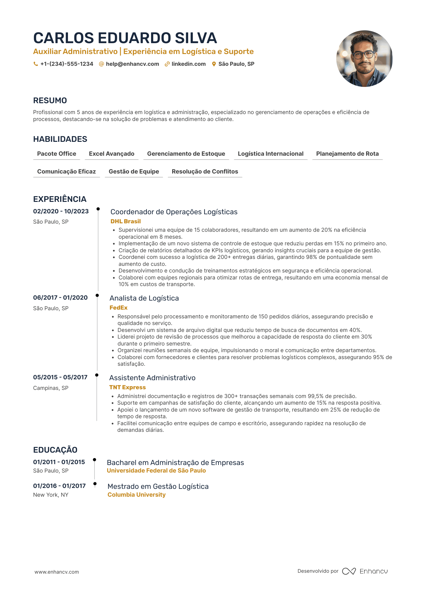 Auxiliar administrativo em empresa de logística Resume Example