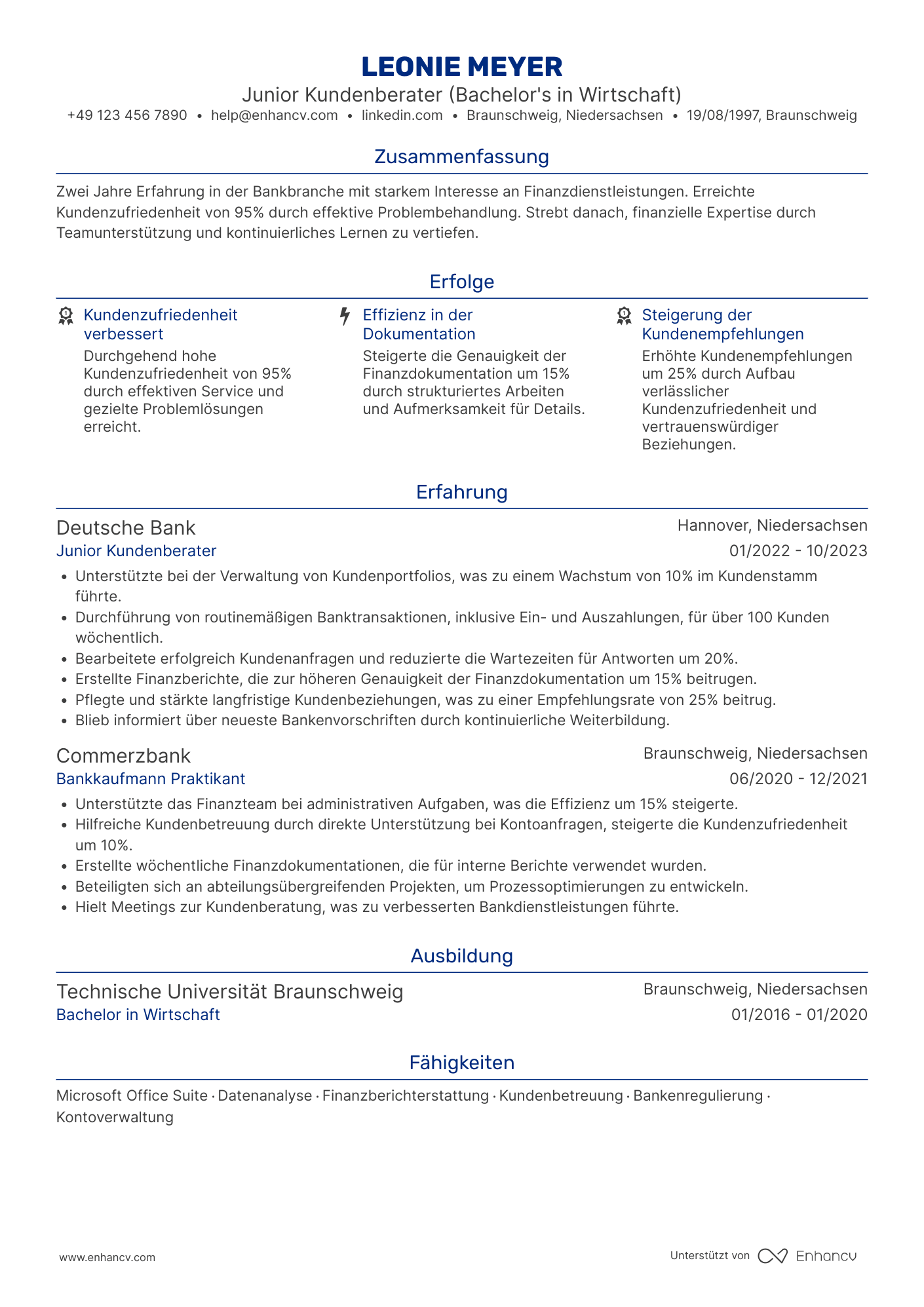 Lebenslauf als Junior Bankkaufmann Resume Example
