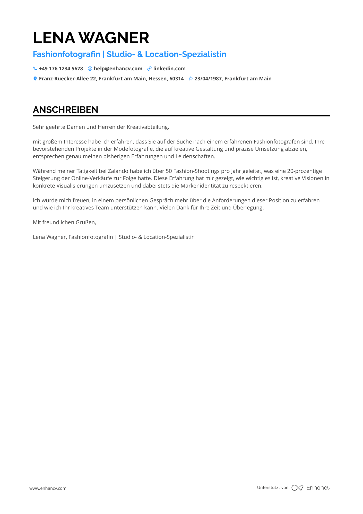 Fotograf für die Modeindustrie Resume Example