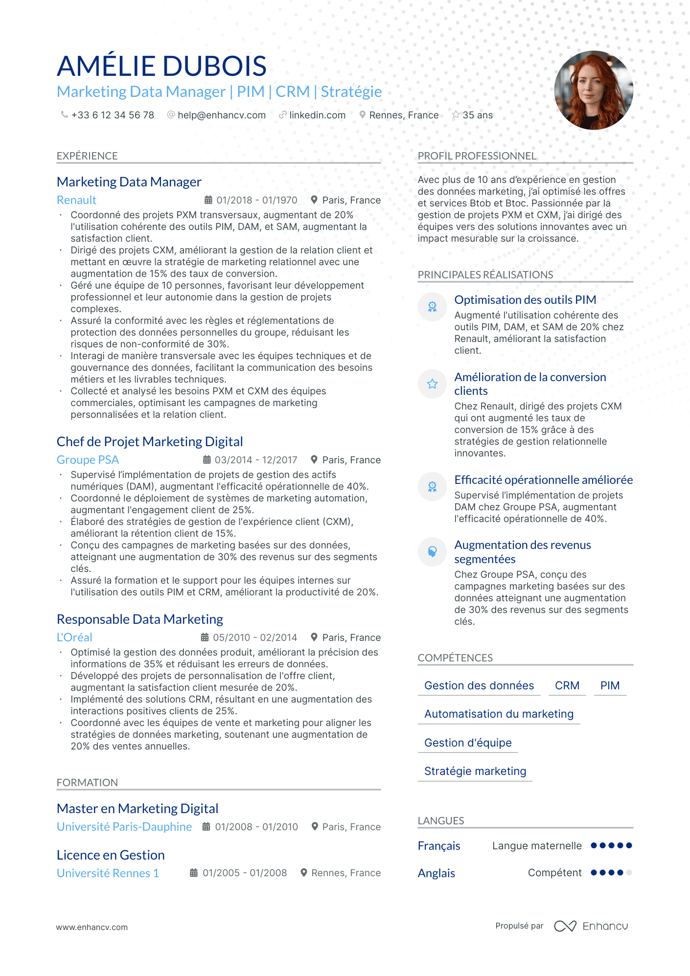 Chargé de Marketing Resume Example