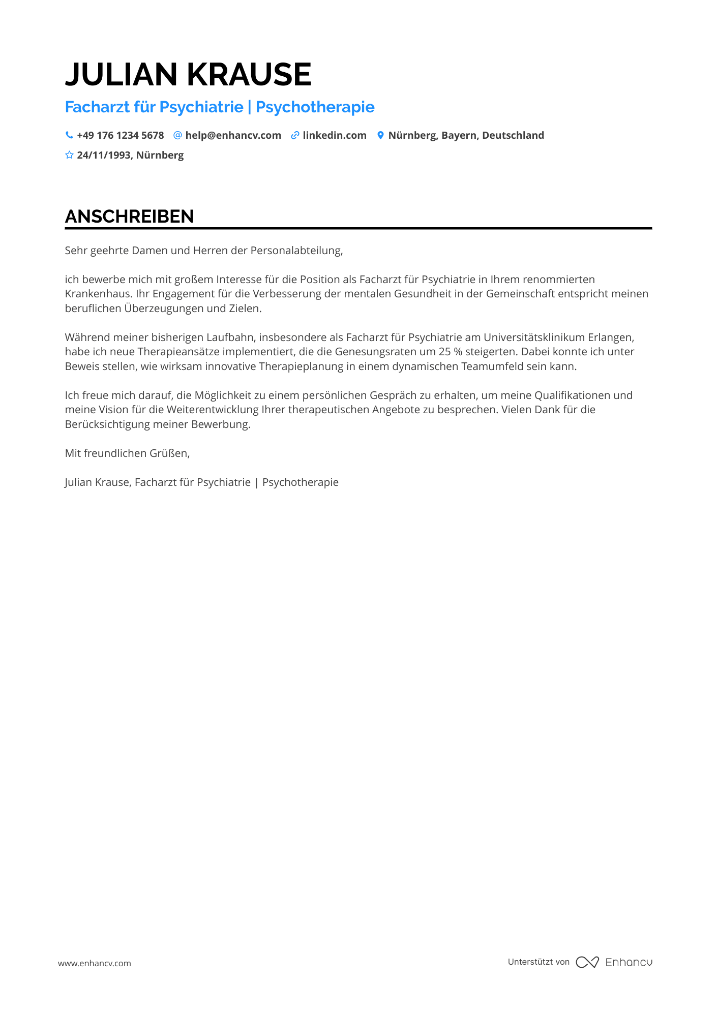 Arzt für Psychiatrie Resume Example